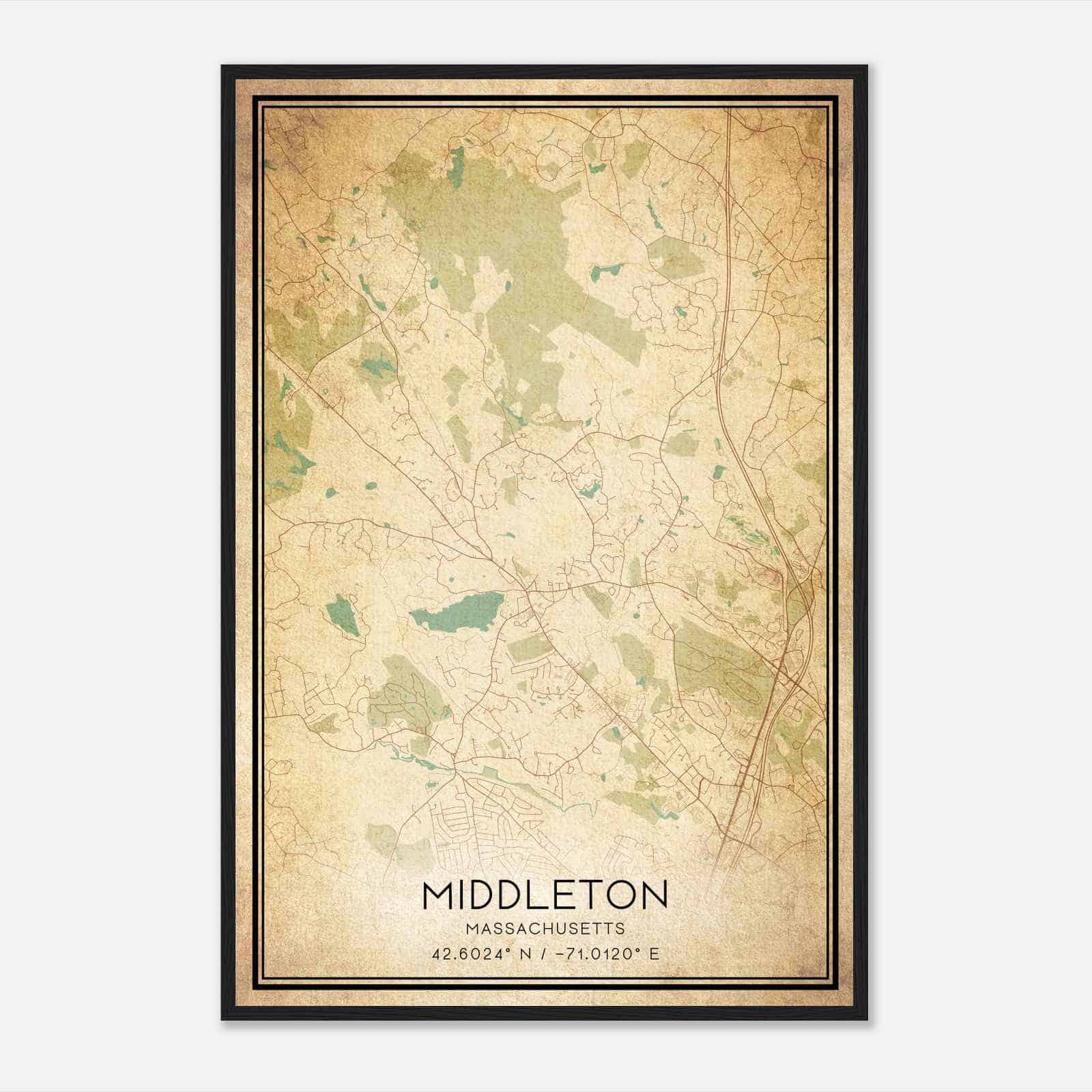 Vintage Middleton Massachusetts Map Poster, Modern Home Decor Wall Art Print