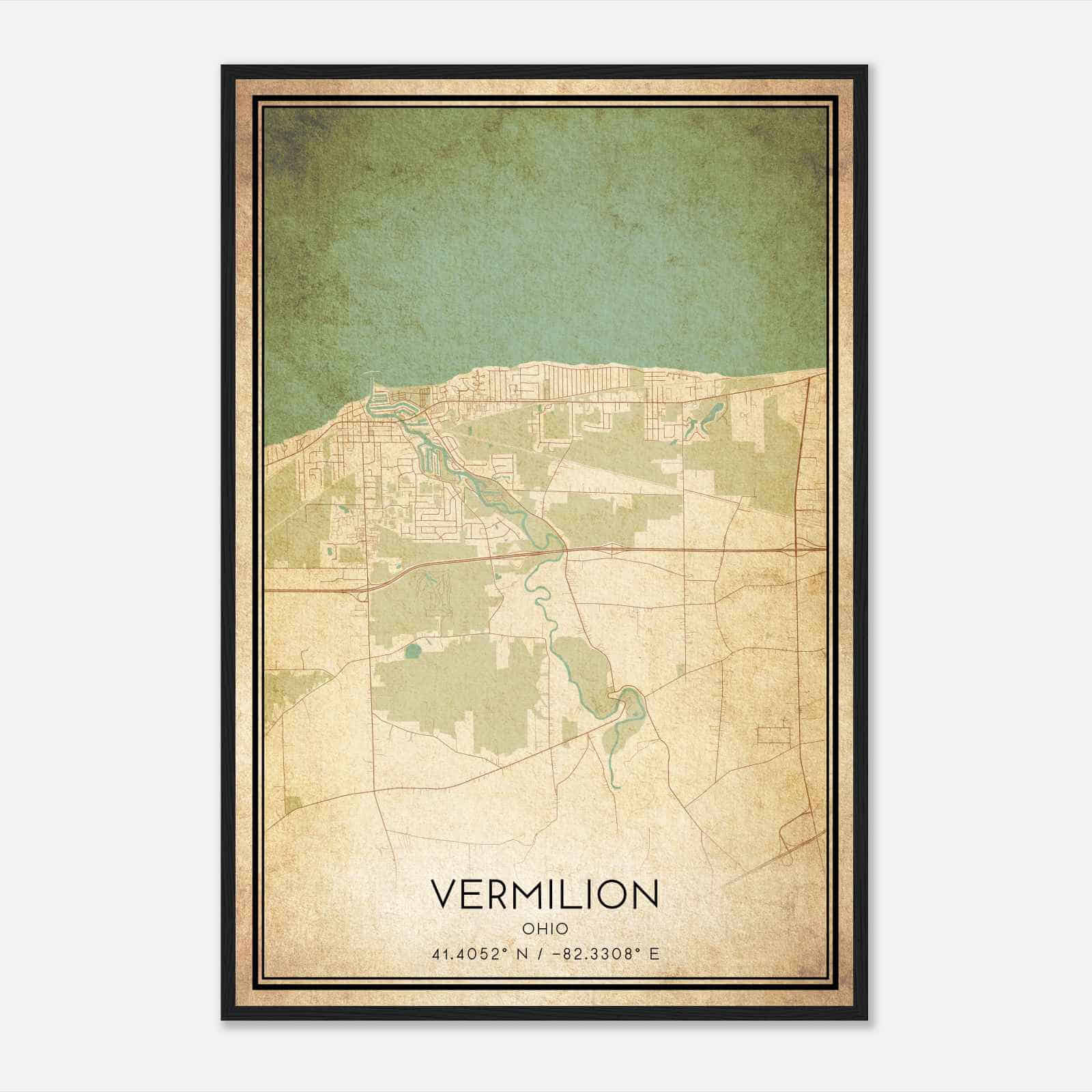 Vintage Vermilion Ohio Map Poster, Modern Home Decor Wall Art Print