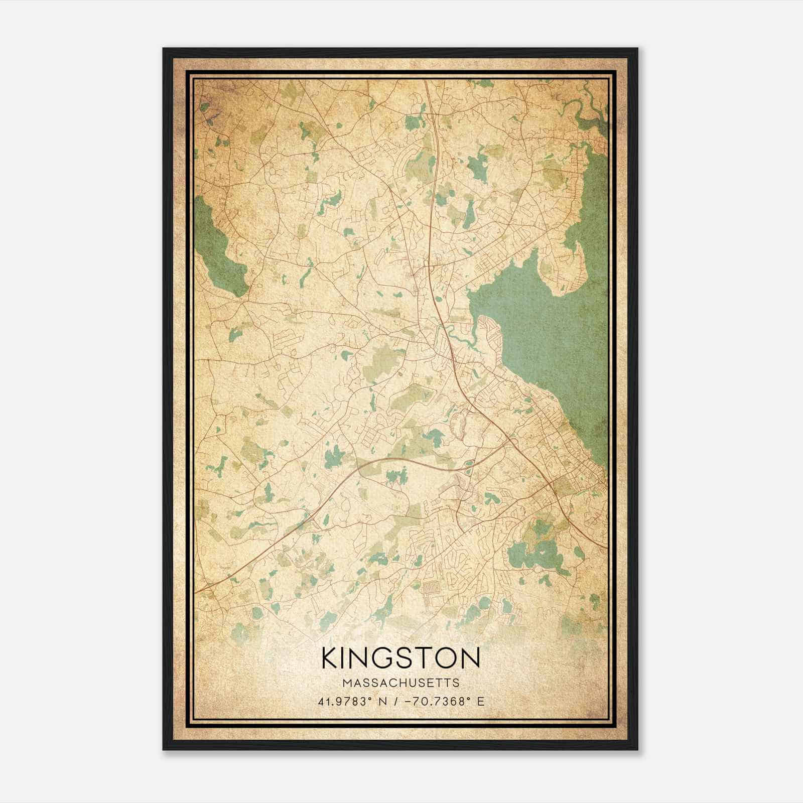 Vintage Kingston Massachusetts Map Poster, Modern Home Decor Wall Art Print