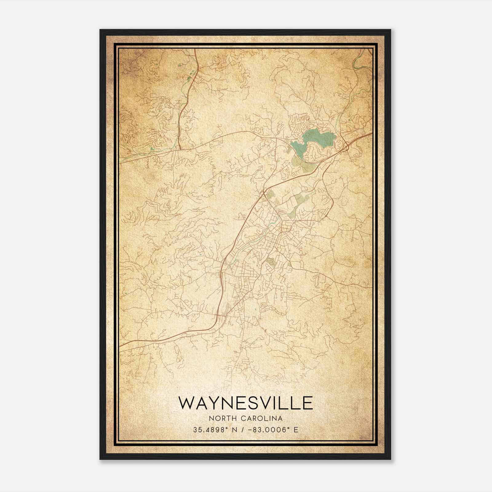 Vintage Waynesville North Carolina Map Poster, Modern Home Decor Wall Art Print