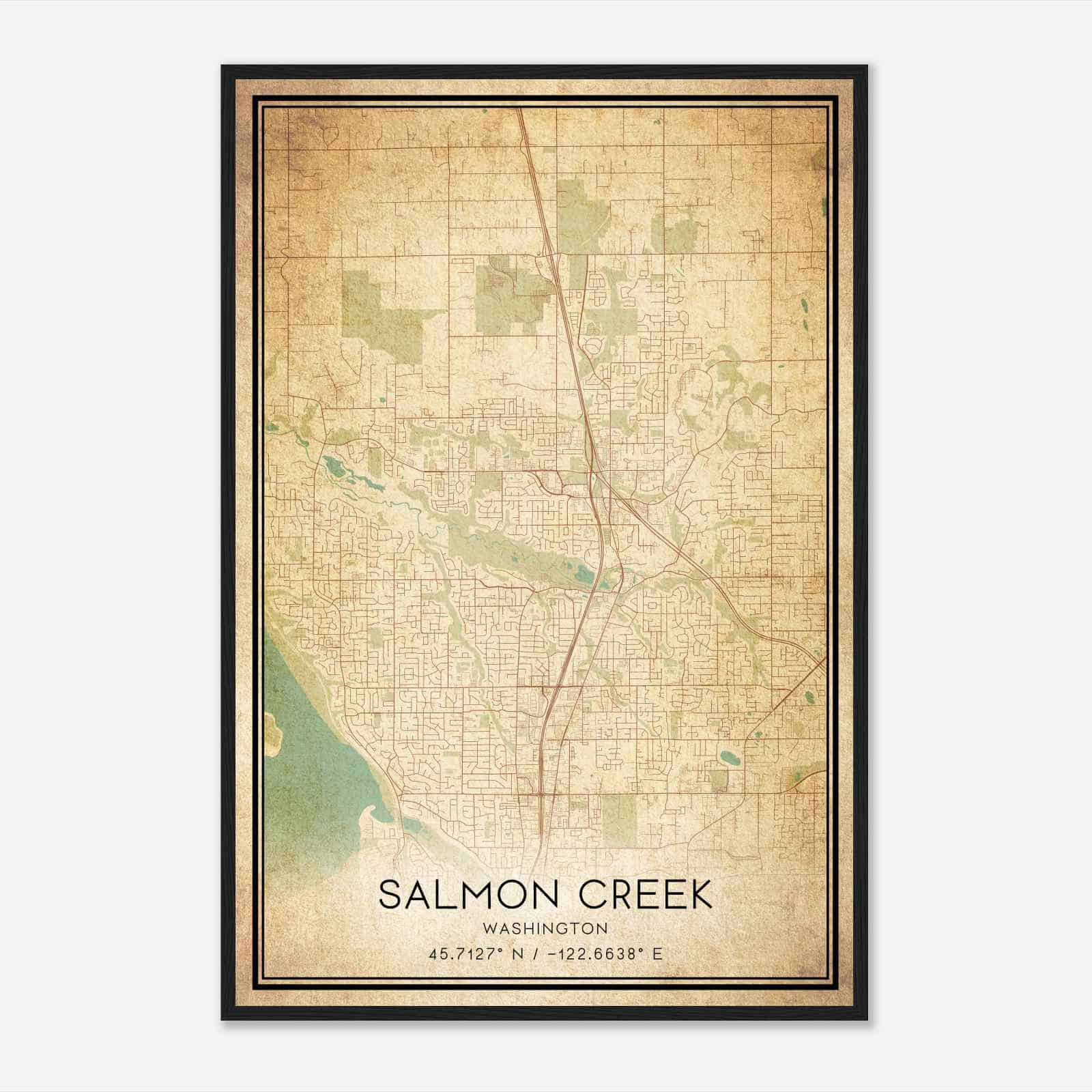 Vintage Salmon Creek Washington Map Poster, Modern Home Decor Wall Art Print