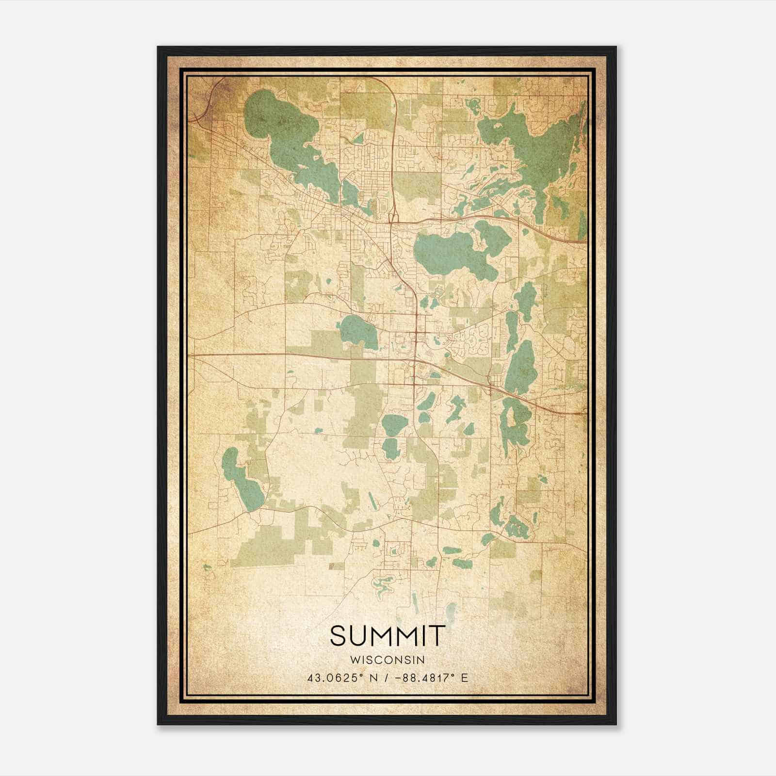 Vintage Summit Wisconsin Map Poster, Modern Home Decor Wall Art Print