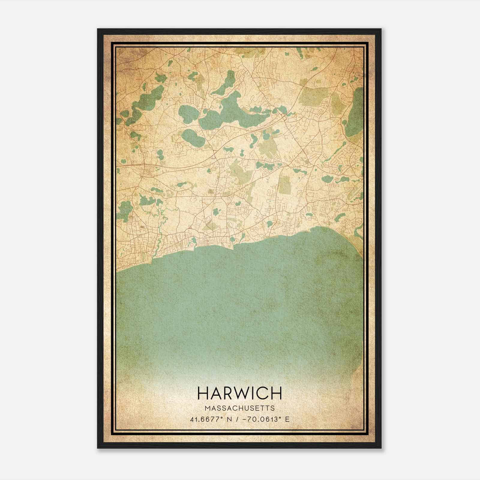 Vintage Harwich Massachusetts Map Poster, Modern Home Decor Wall Art Print