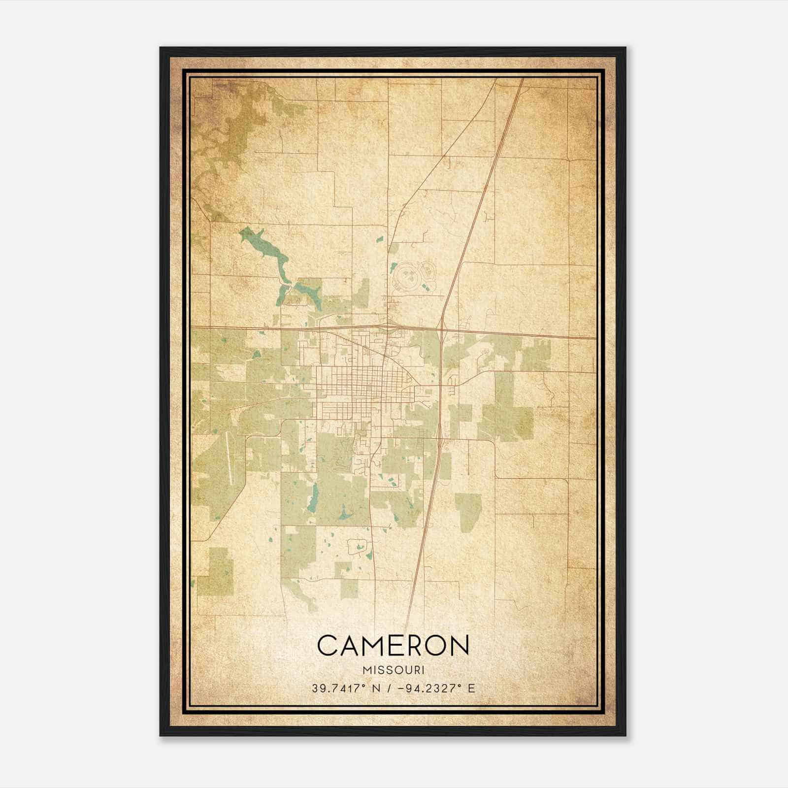 Vintage Cameron Missouri Map Poster, Modern Home Decor Wall Art Print