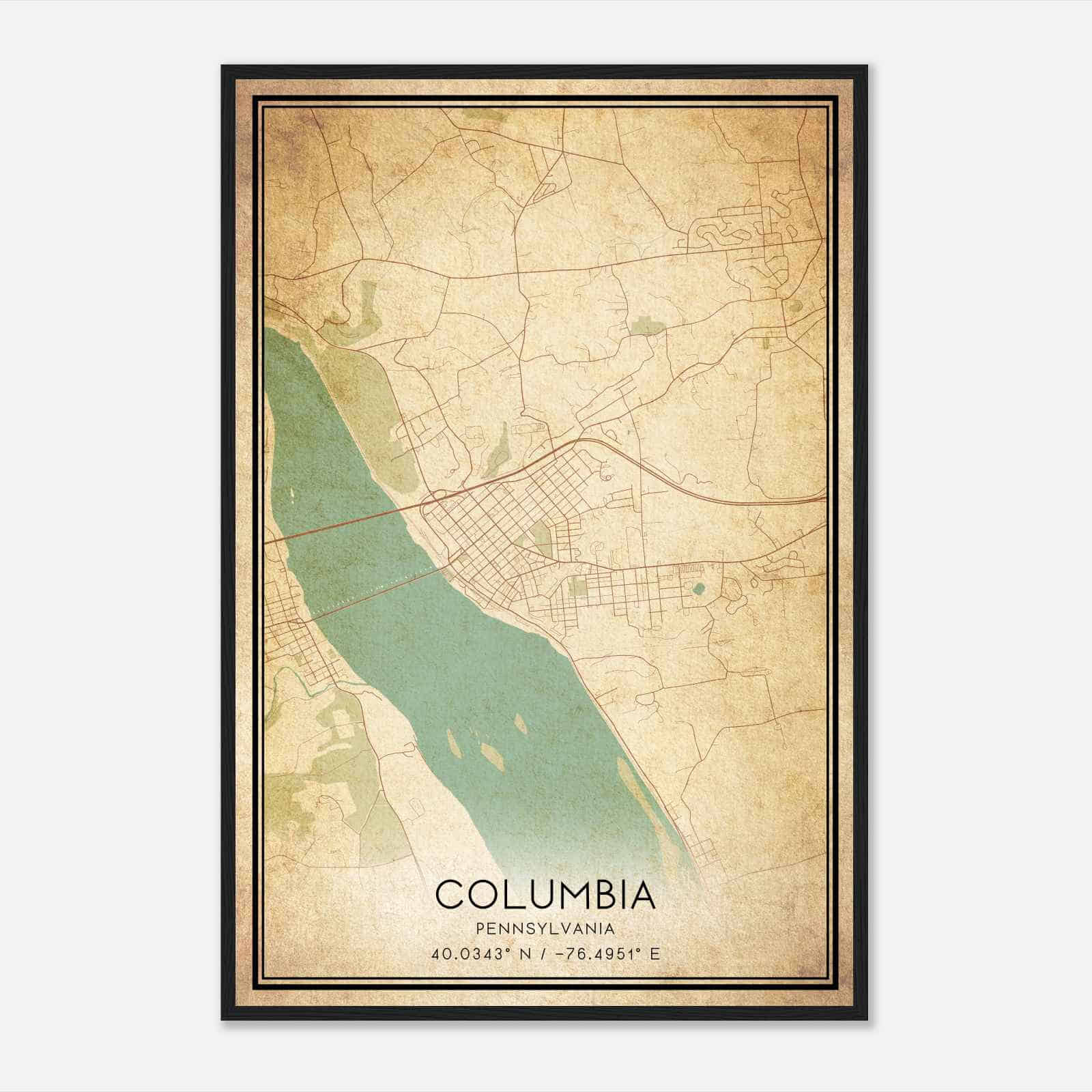 Vintage Columbia Pennsylvania Map Poster, Modern Home Decor Wall Art Print Vintage Columbia Pennsylvania Map Poster, Modern Home Decor Wall Art Print