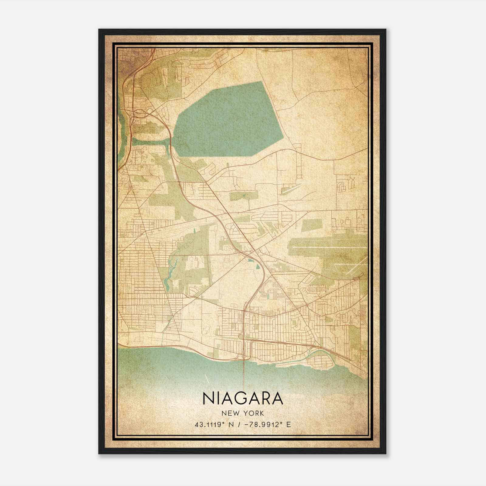 Vintage Niagara New York Map Poster, Modern Home Decor Wall Art Print