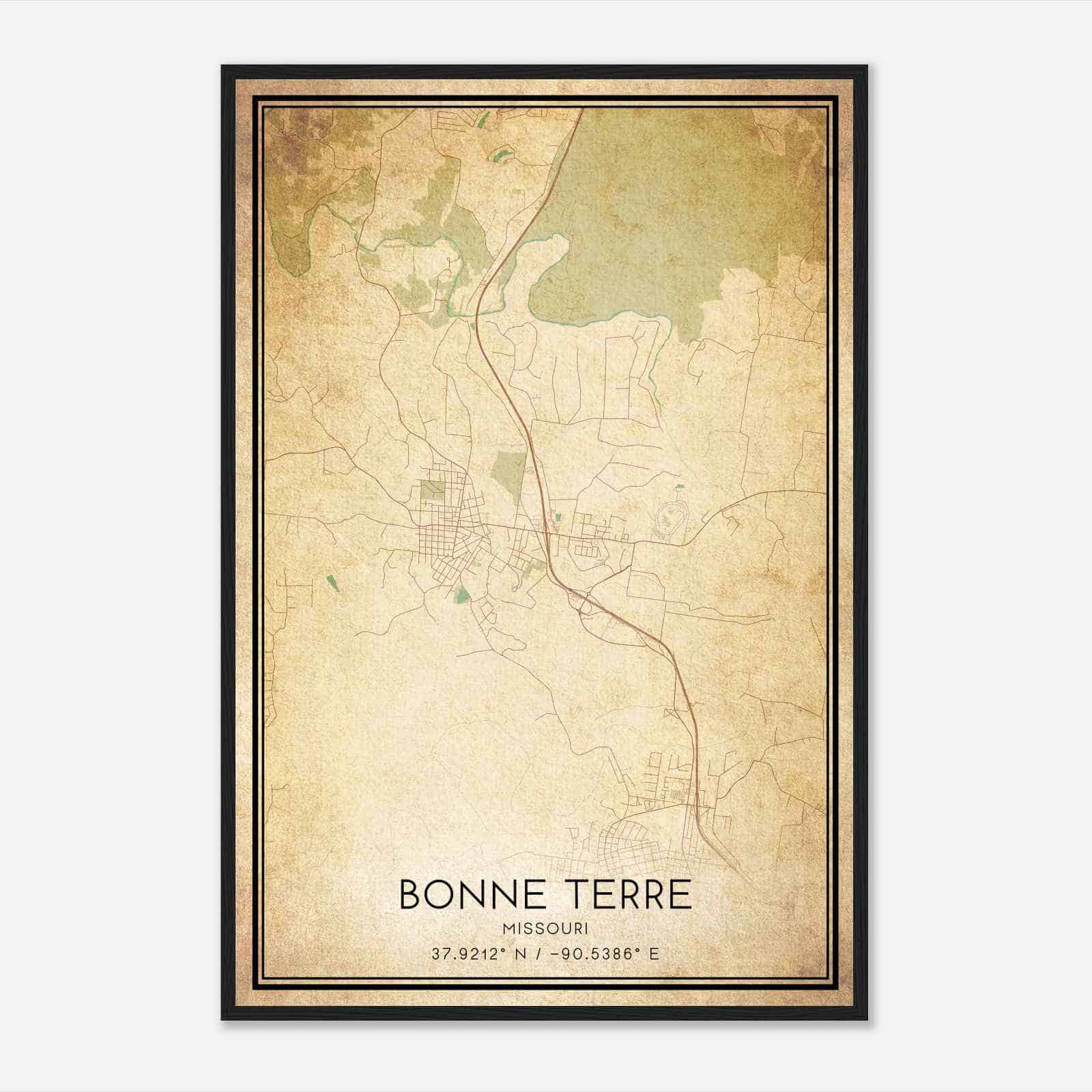 Vintage Bonne Terre Missouri Map Poster, Modern Home Decor Wall Art Print
