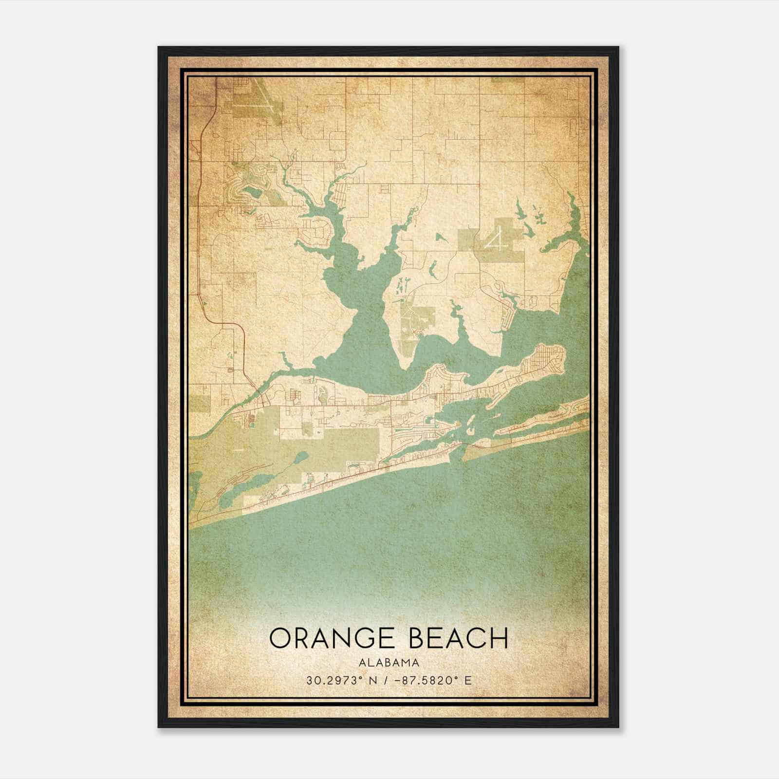 Vintage Orange Beach Alabama Map Poster, Modern Home Decor Wall Art Print