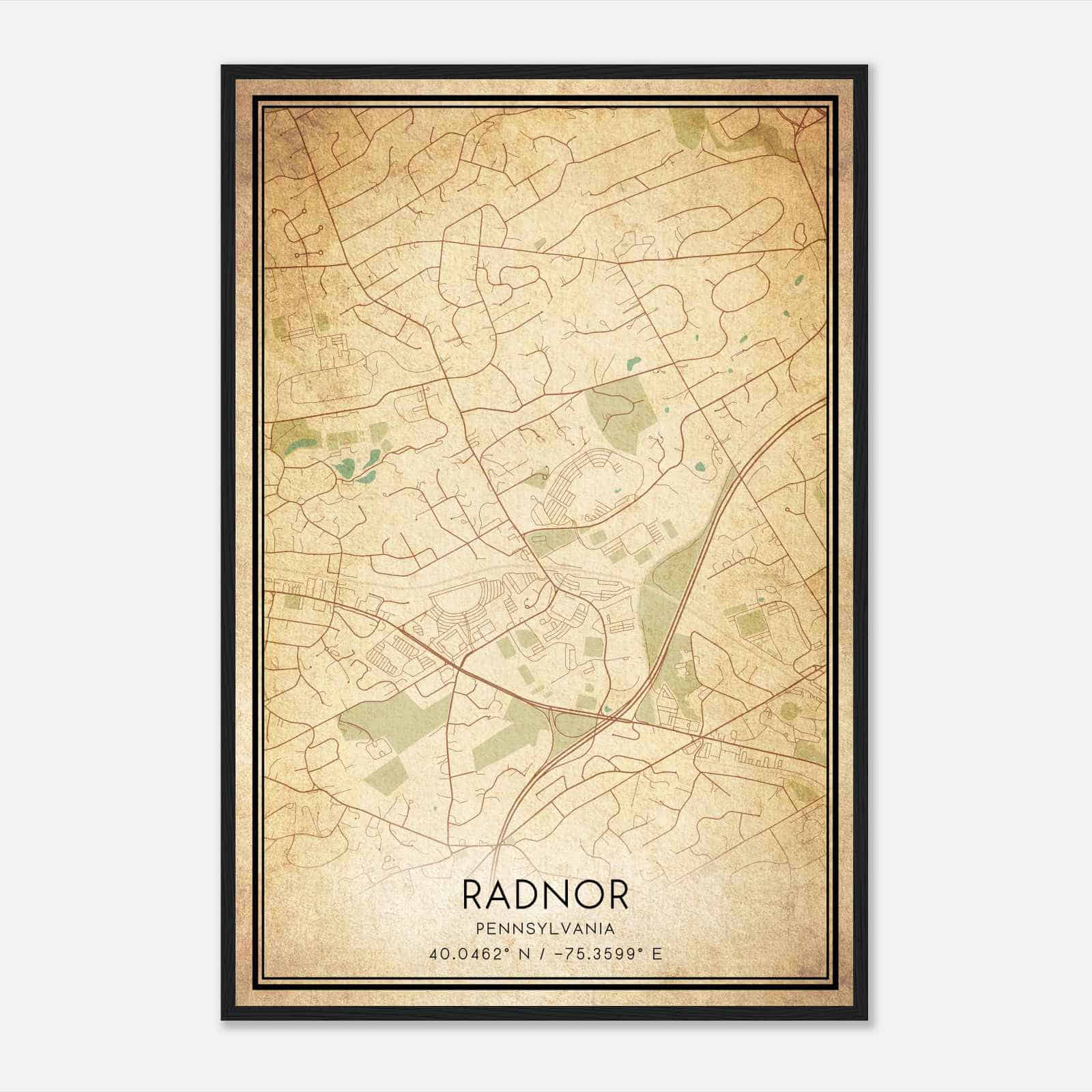 Vintage Radnor Pennsylvania Map Poster, Modern Home Decor Wall Art Print