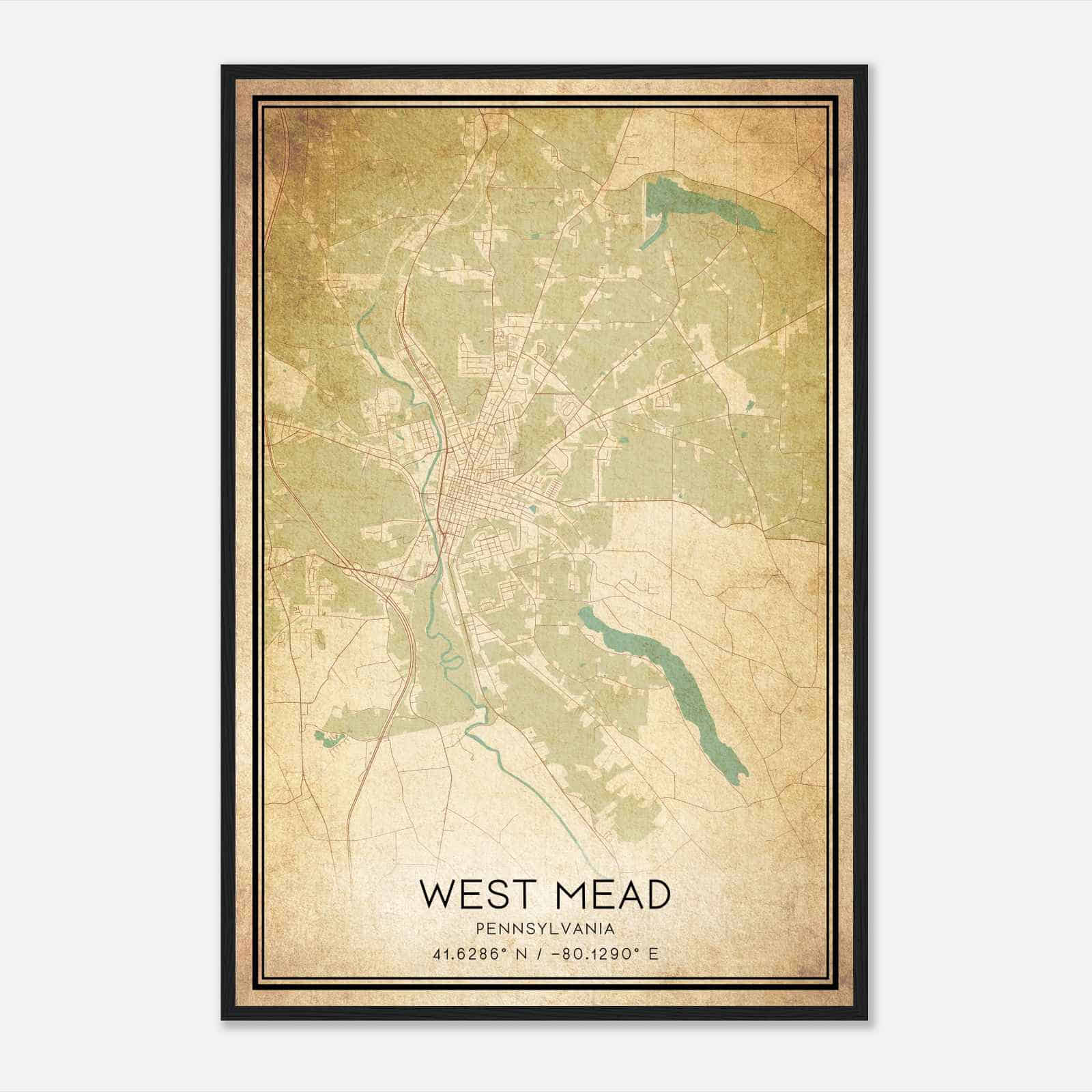 Vintage West Mead Pennsylvania Map Poster, Modern Home Decor Wall Art Print