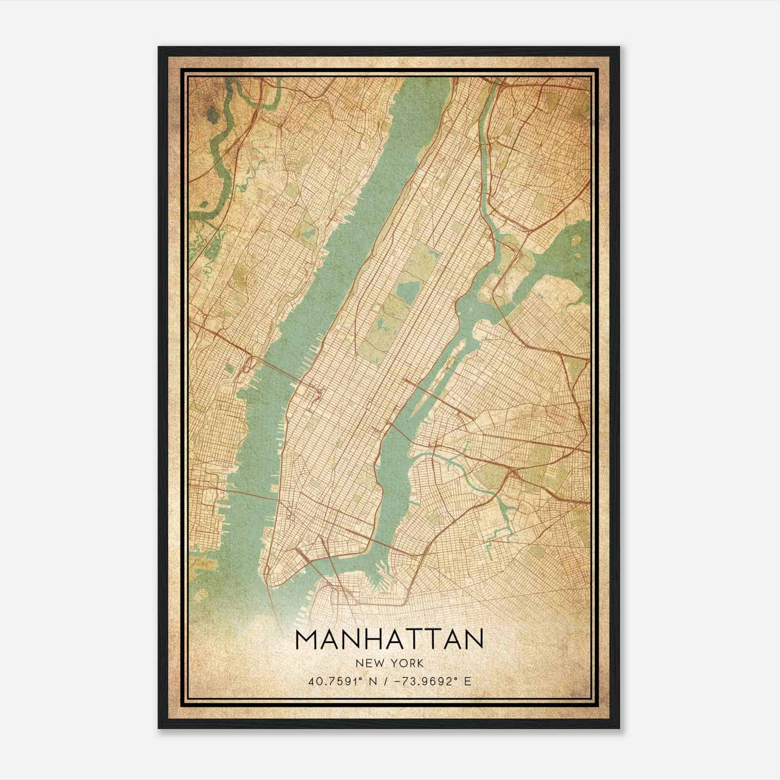 Vintage Manhattan New York Map Poster, Modern Home Decor Wall Art Print