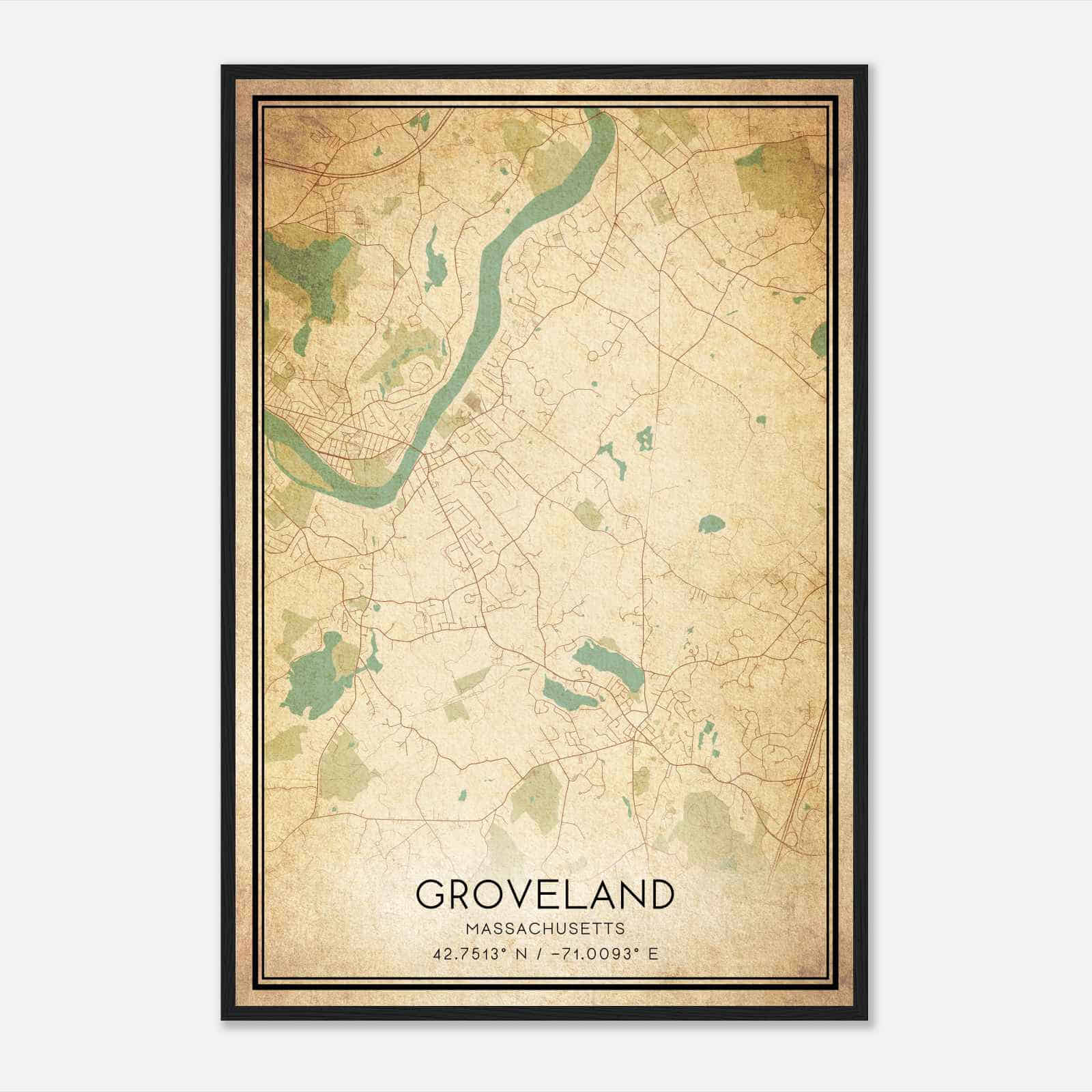 Vintage Groveland Massachusetts Map Poster, Modern Home Decor Wall Art Print