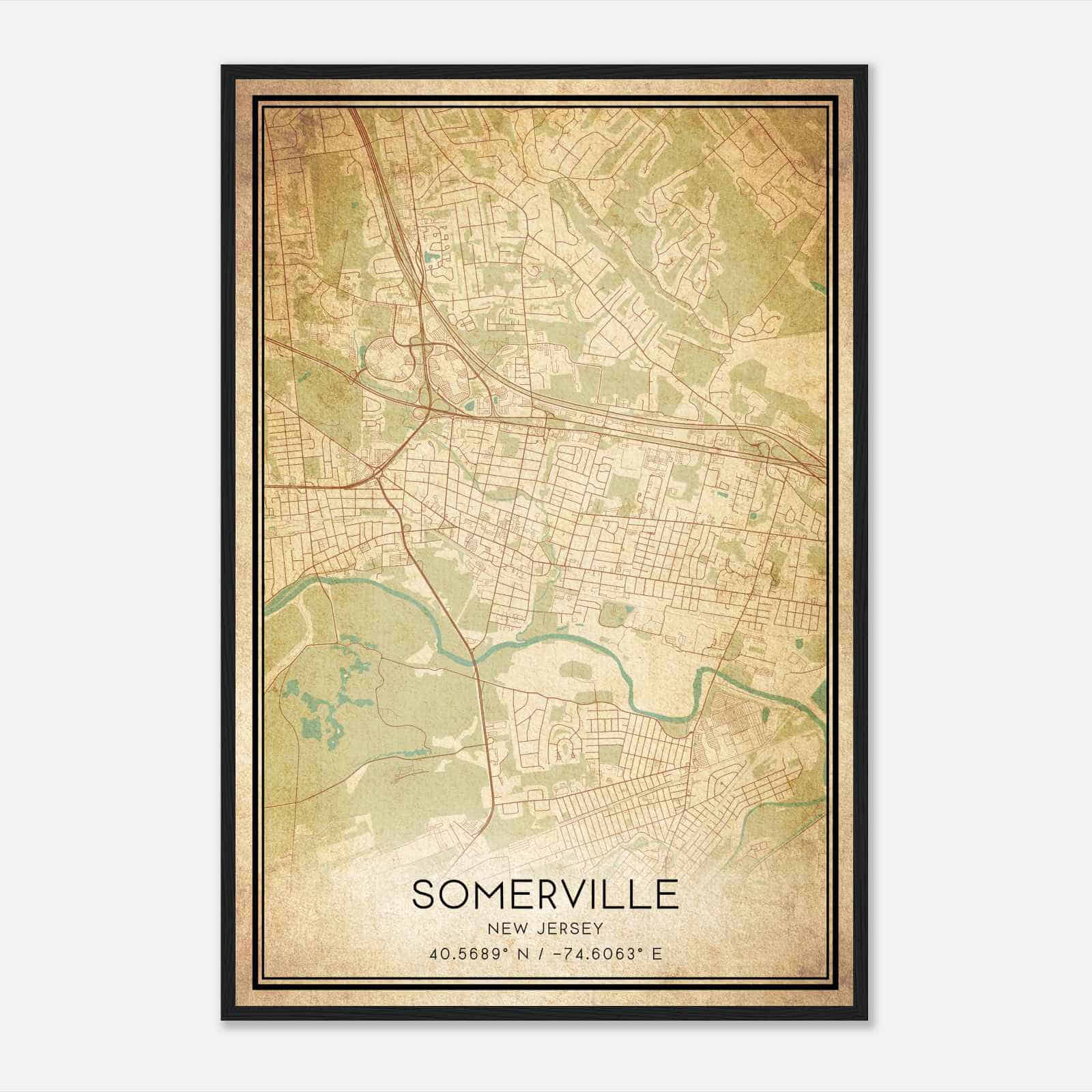 Vintage Somerville New Jersey Map Poster, Modern Home Decor Wall Art Print