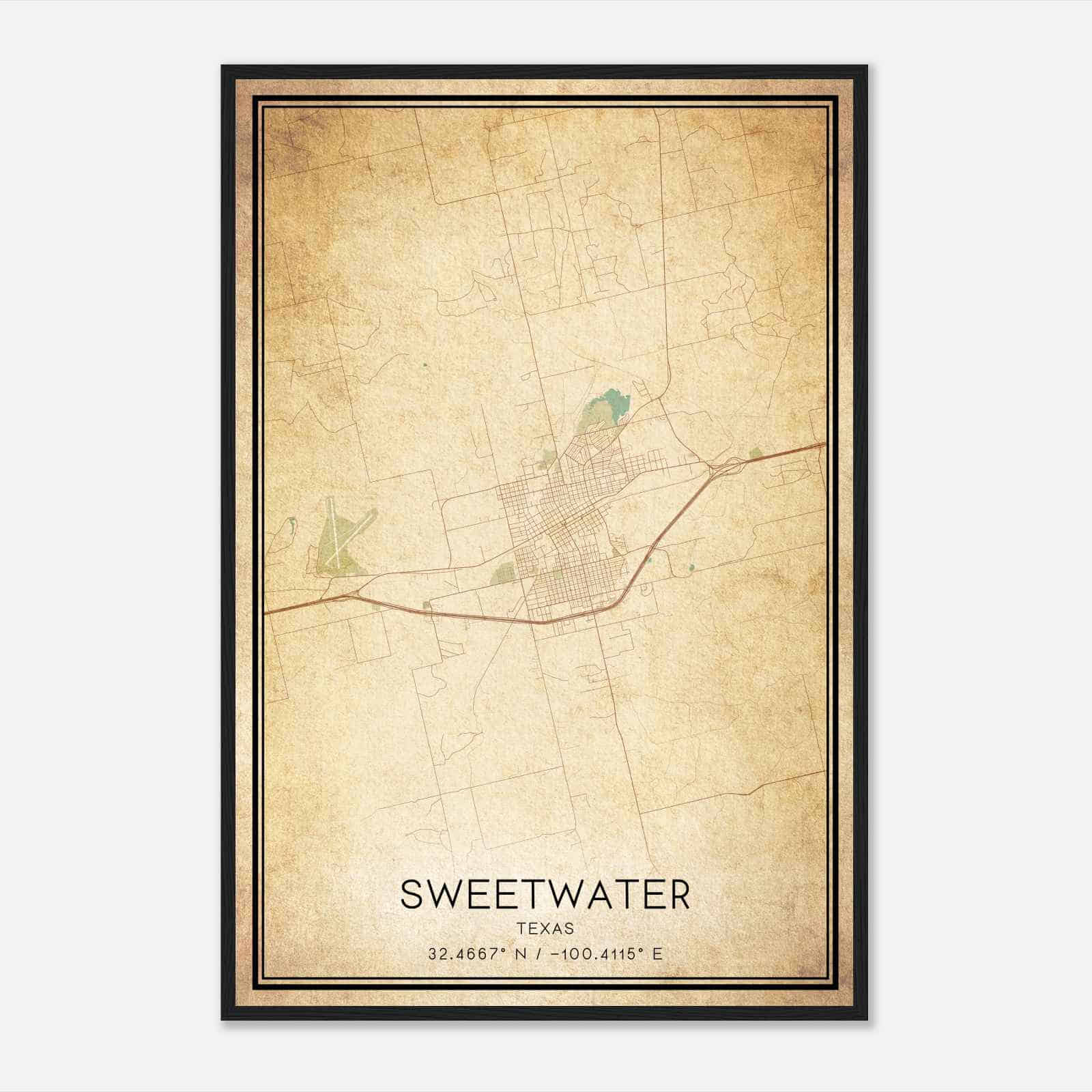 Vintage Sweetwater Texas Map Poster, Modern Home Decor Wall Art Print