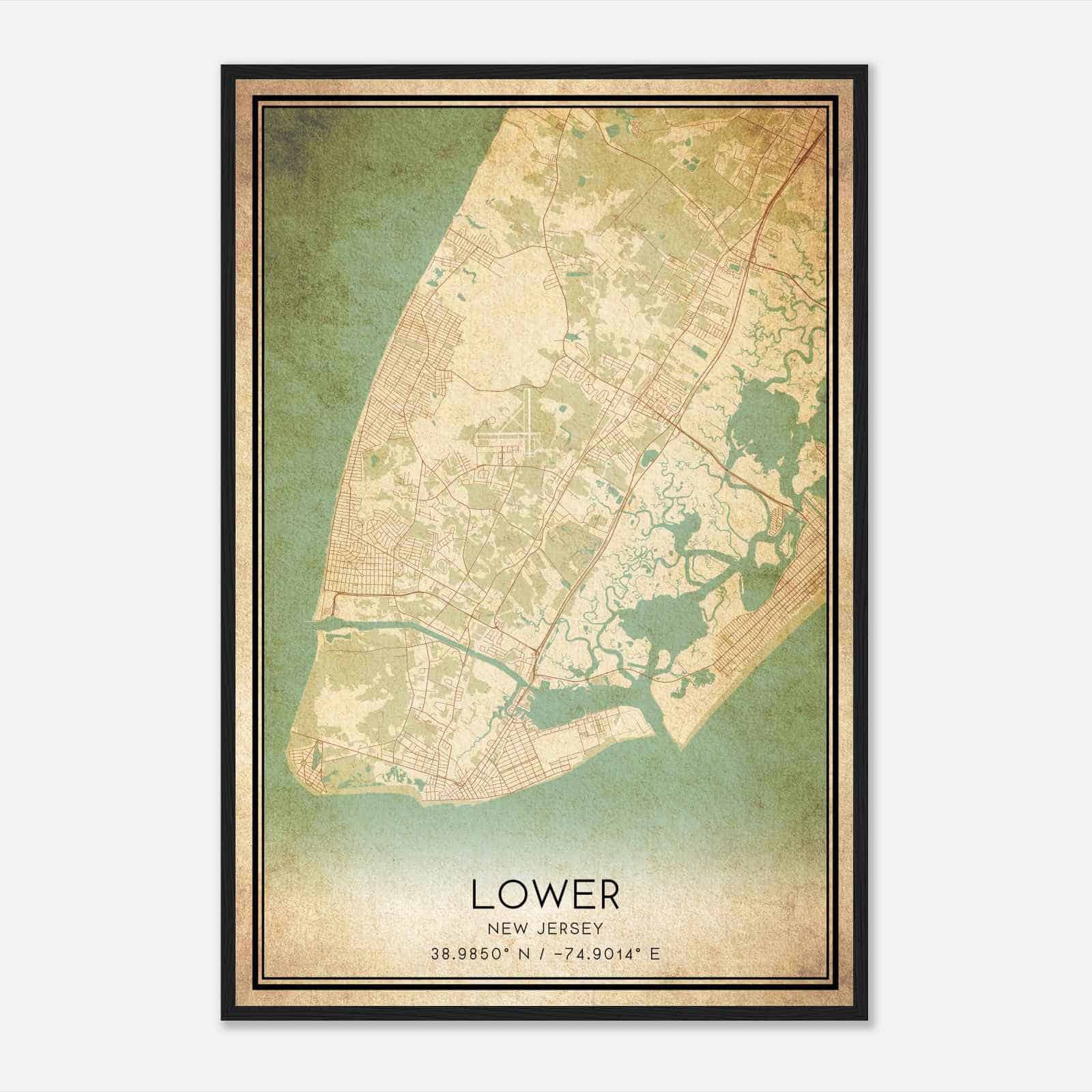 Vintage Lower New Jersey Map Poster, Modern Home Decor Wall Art Print