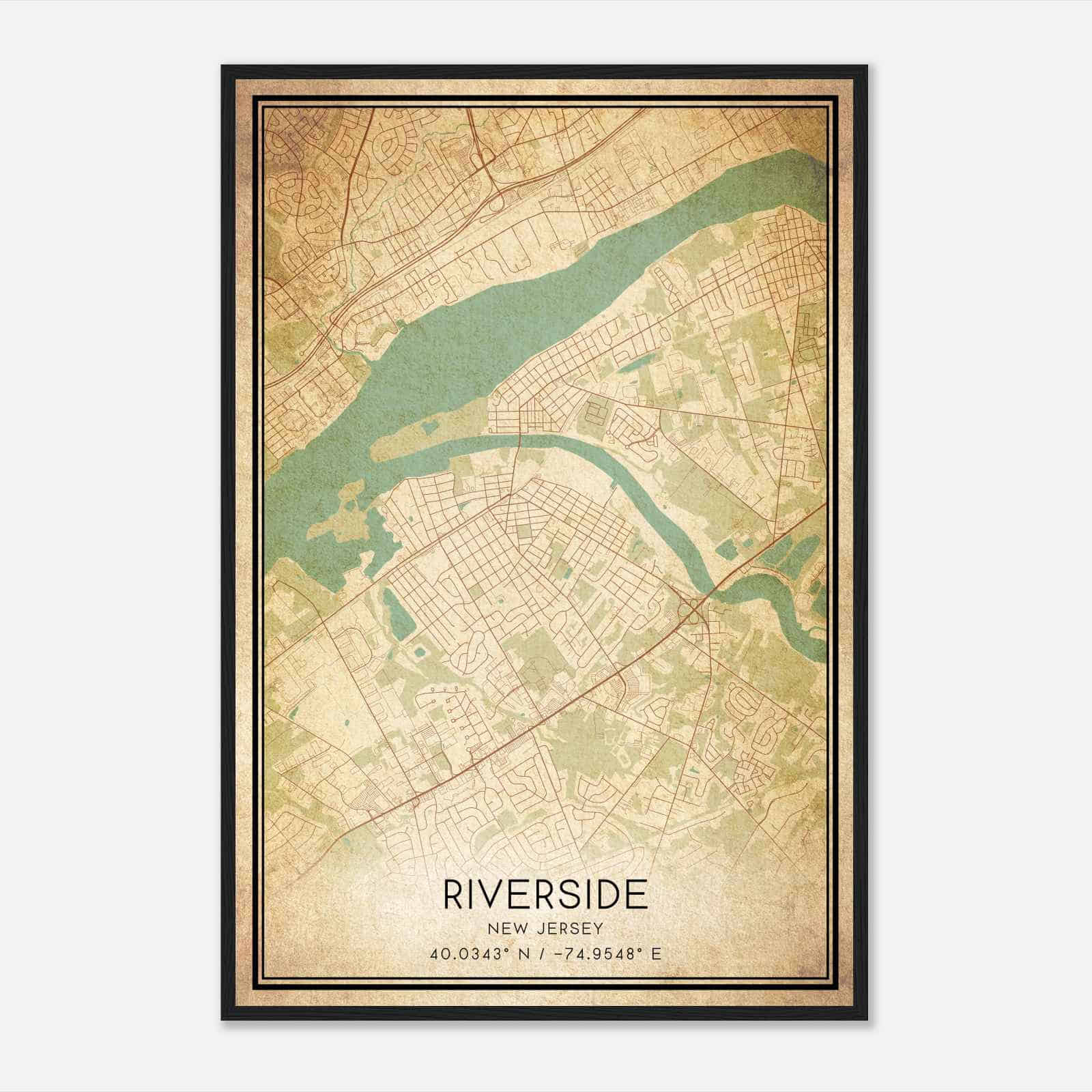 Vintage Riverside New Jersey Map Poster, Modern Home Decor Wall Art Print