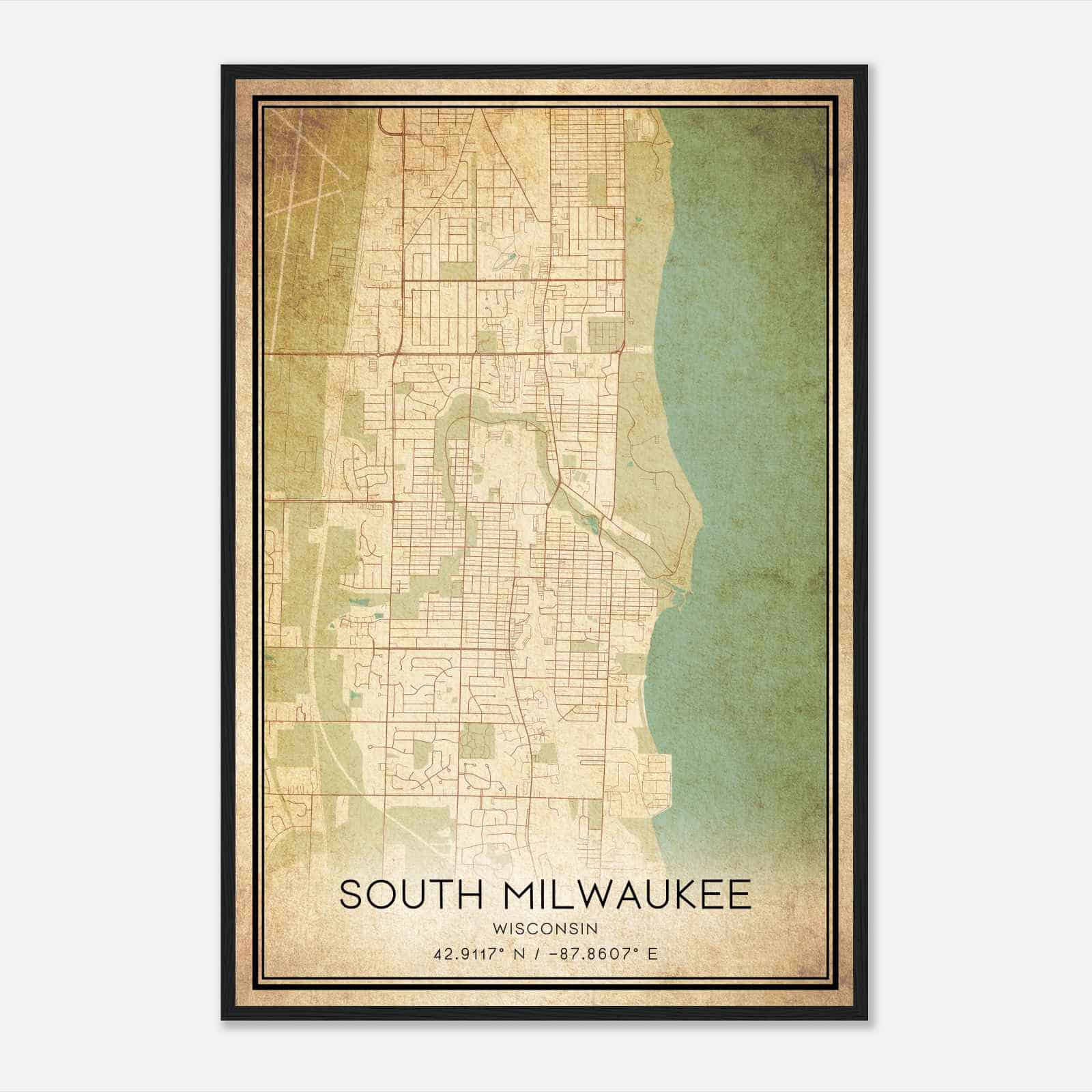 Vintage South Milwaukee Wisconsin Map Poster, Modern Home Decor Wall Art Print