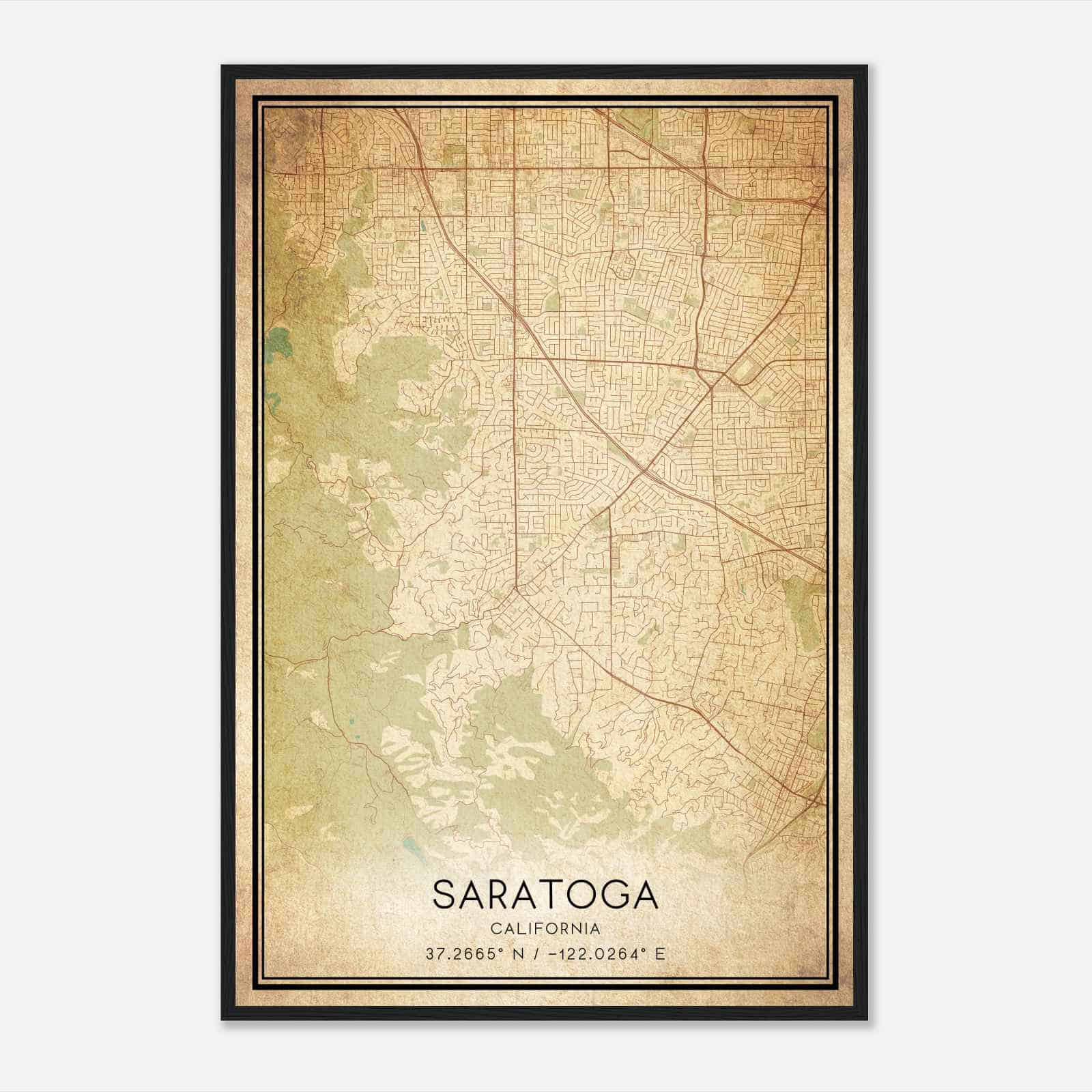 Vintage Saratoga California Map Poster, Modern Home Decor Wall Art Print