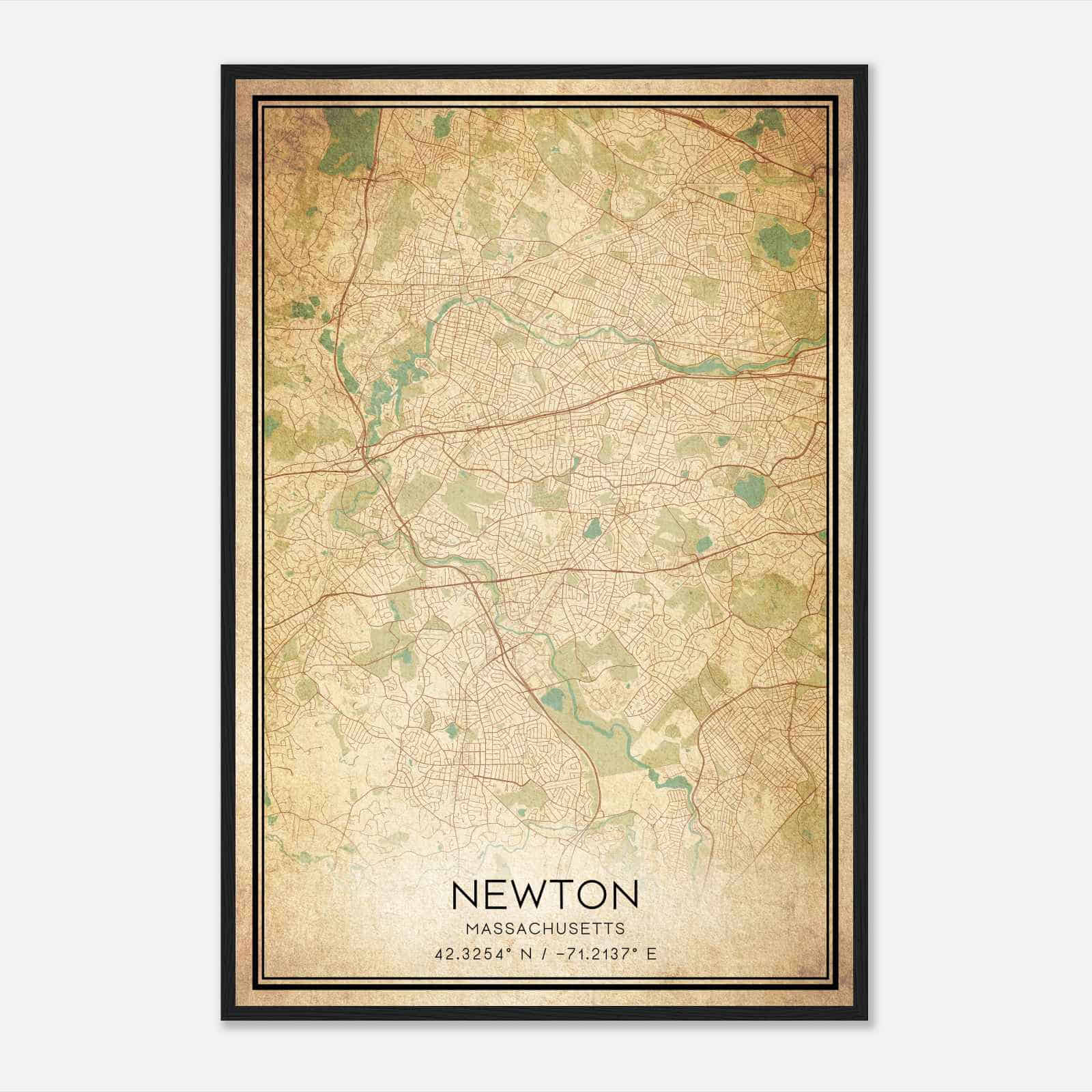 Vintage Newton Massachusetts Map Poster, Modern Home Decor Wall Art Print