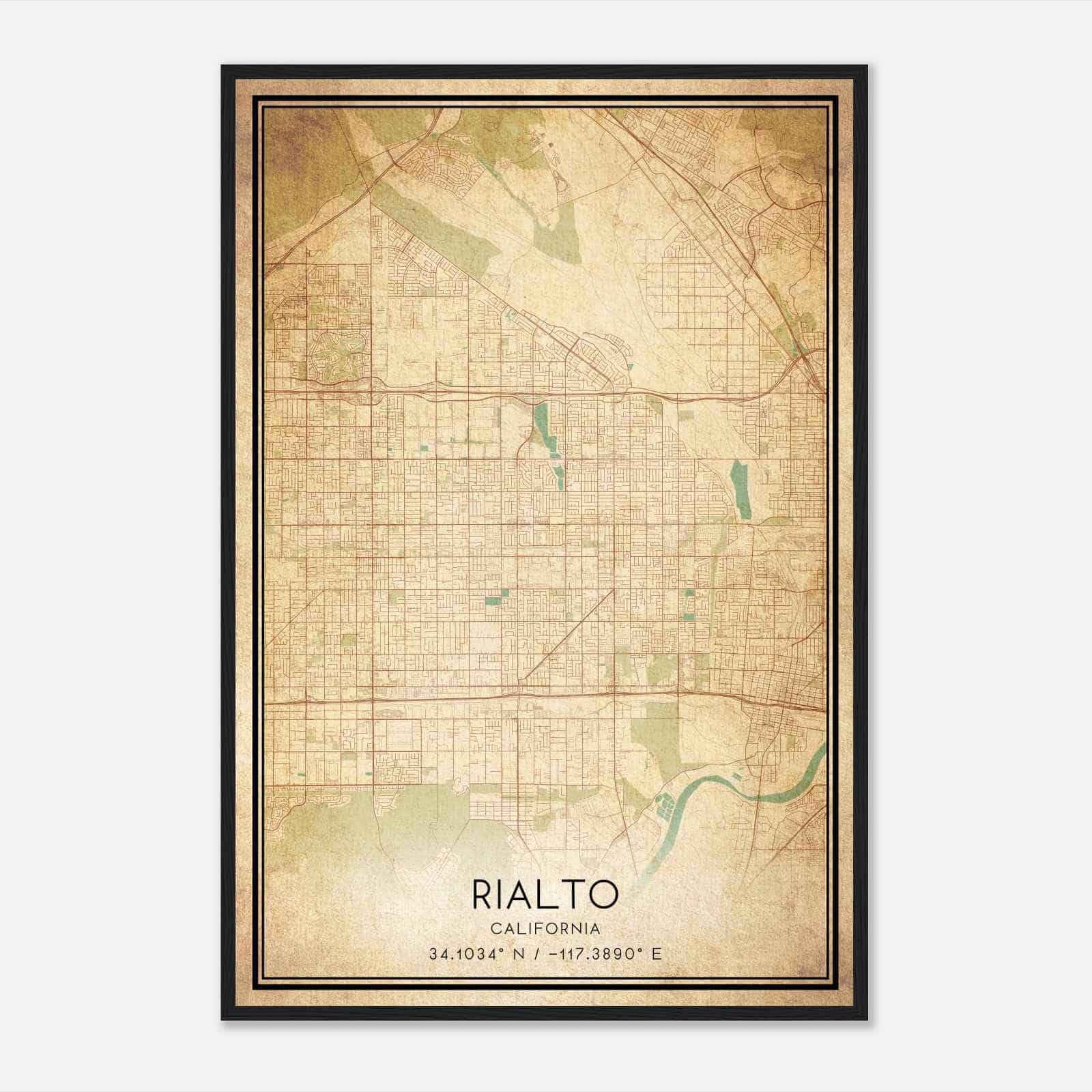 Vintage Rialto California Map Poster, Modern Home Decor Wall Art Print