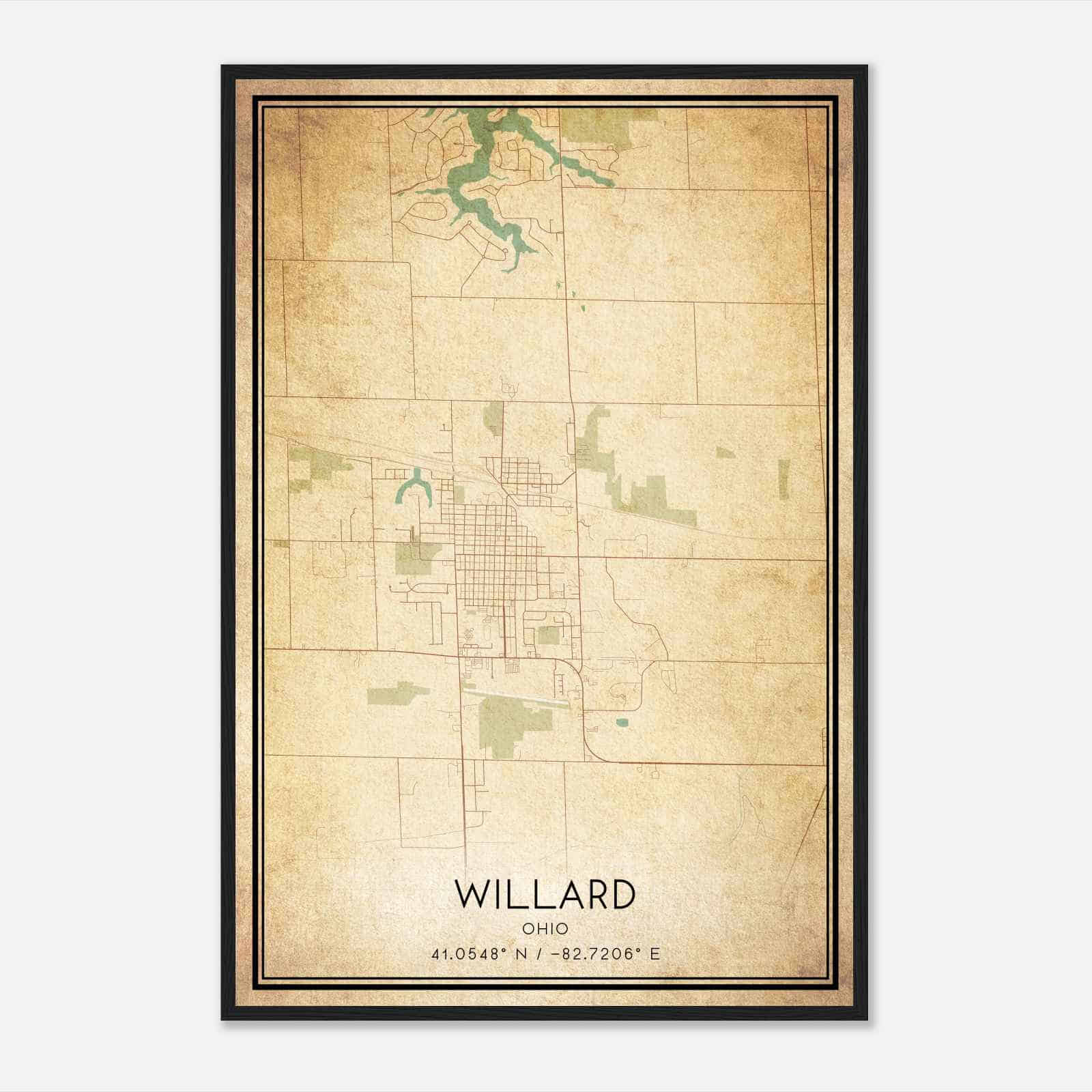 Vintage Willard Ohio Map Poster, Modern Home Decor Wall Art Print