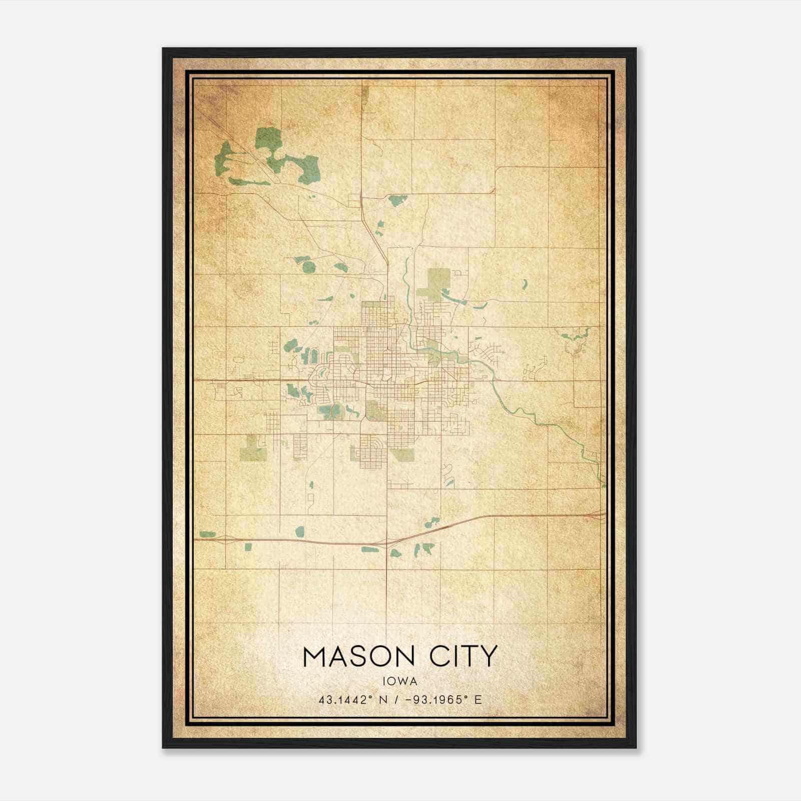 Vintage Mason City Iowa Map Poster, Modern Home Decor Wall Art Print