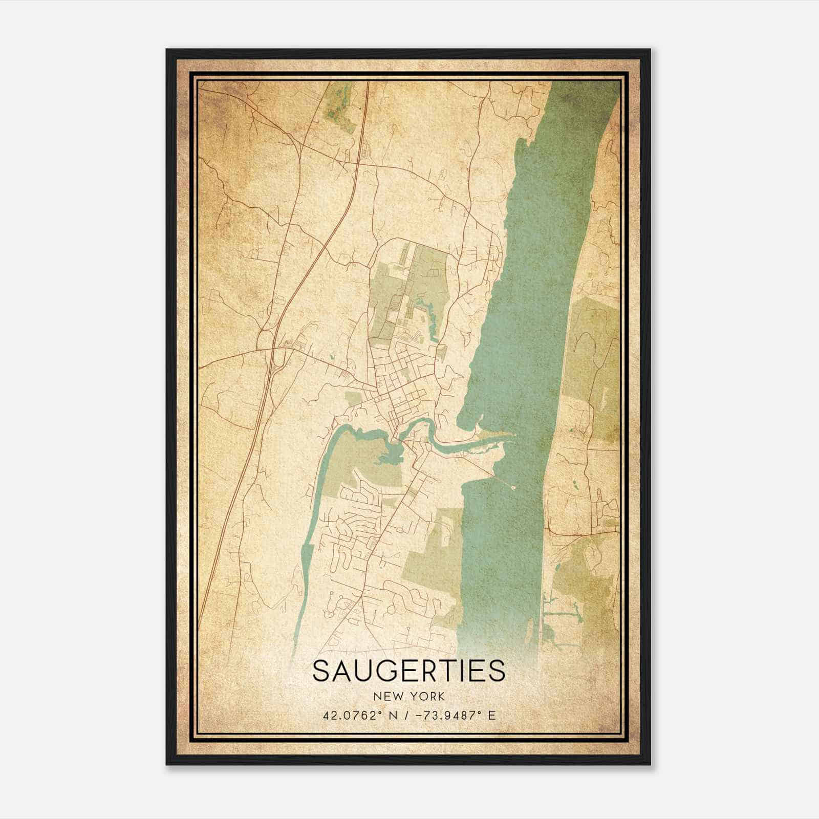 Vintage Saugerties New York Map Poster, Modern Home Decor Wall Art Print