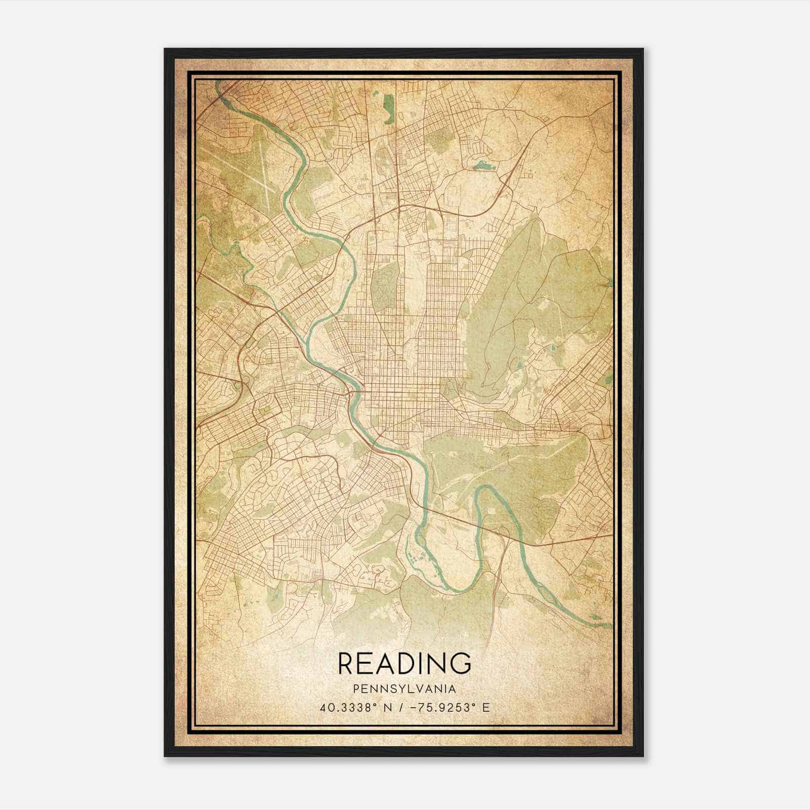 Vintage Reading Pennsylvania Map Poster, Modern Home Decor Wall Art Print