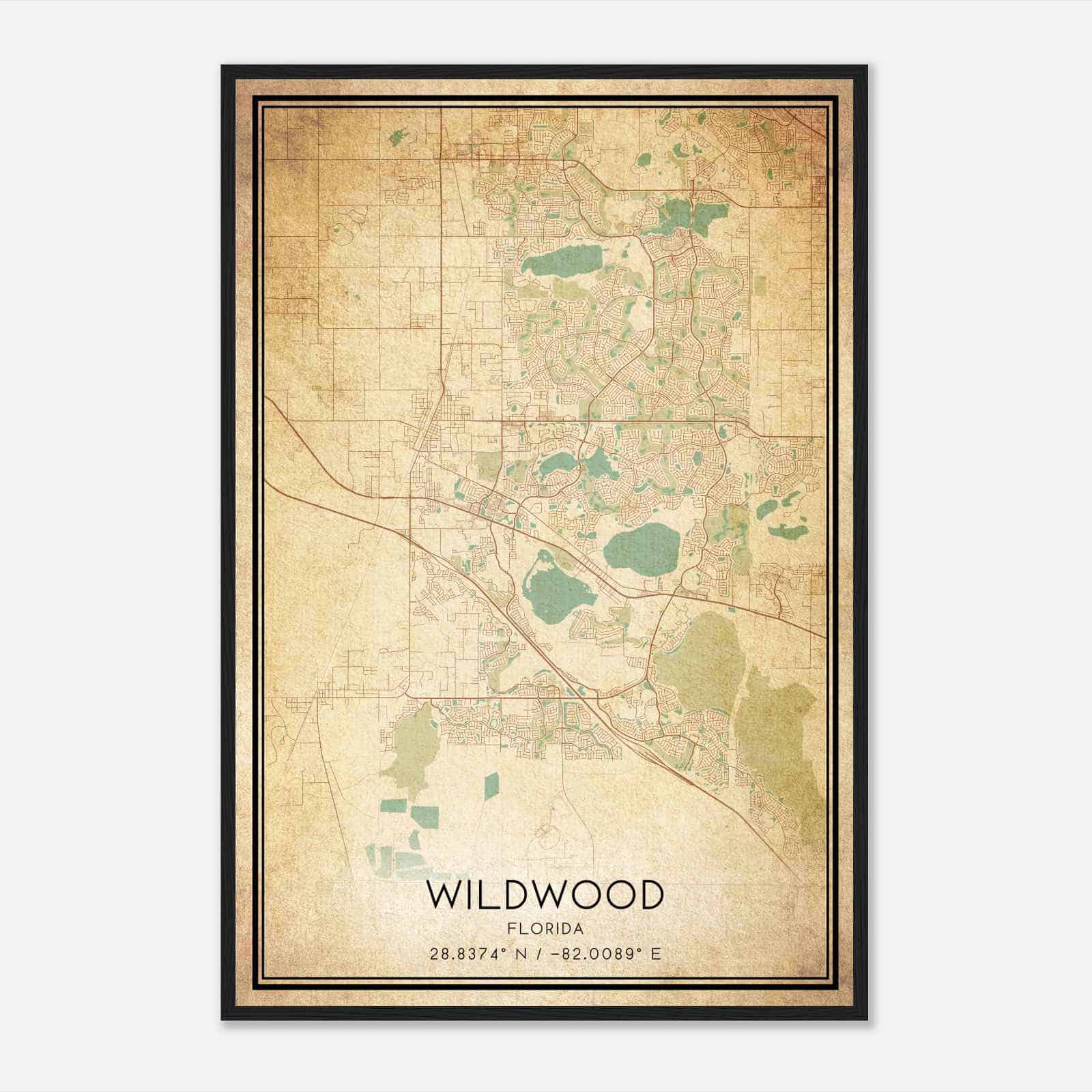 Vintage Wildwood Florida Map Poster, Modern Home Decor Wall Art Print