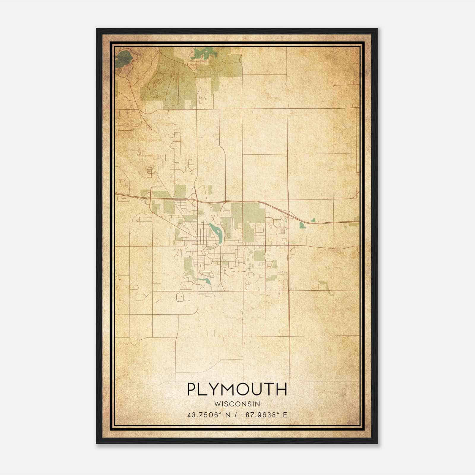 Vintage Plymouth Wisconsin Map Poster, Modern Home Decor Wall Art Print