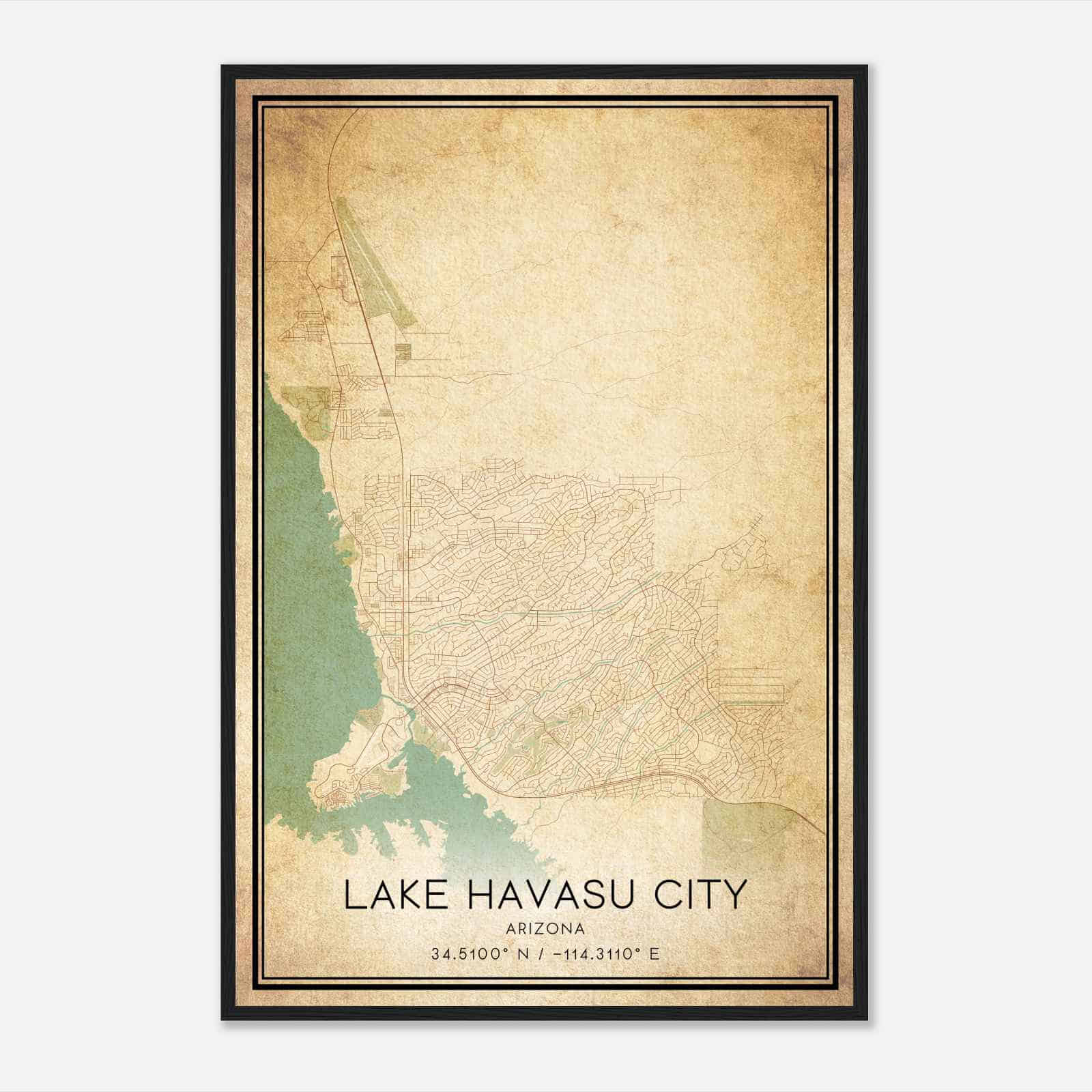 Vintage Lake Havasu City Arizona Map Poster, Modern Home Decor Wall Art Print