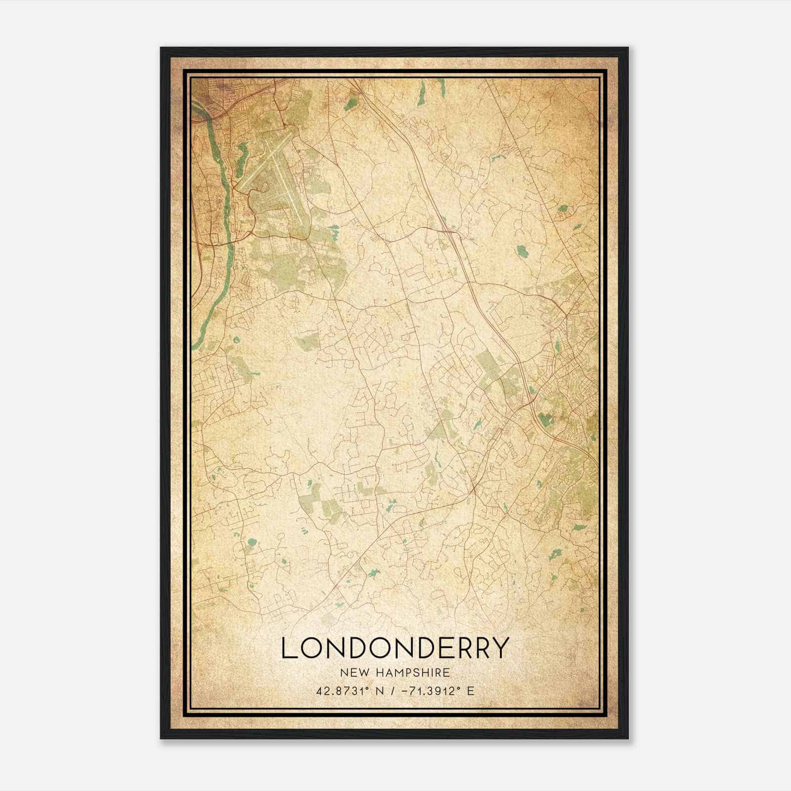 Vintage Londonderry New Hampshire Map Poster, Modern Home Decor Wall Art Print