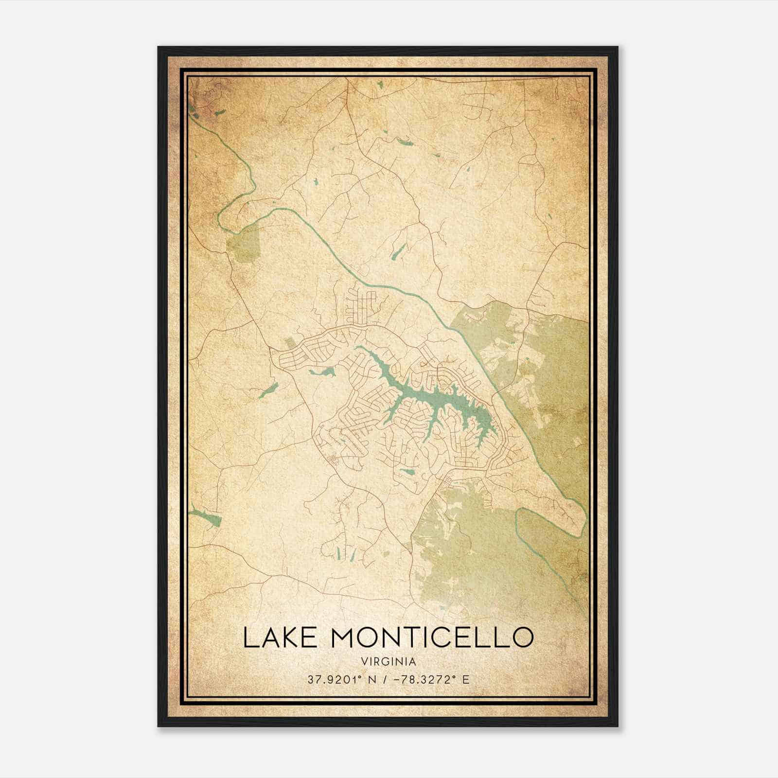Vintage Lake Monticello Virginia Map Poster, Modern Home Decor Wall Art Print