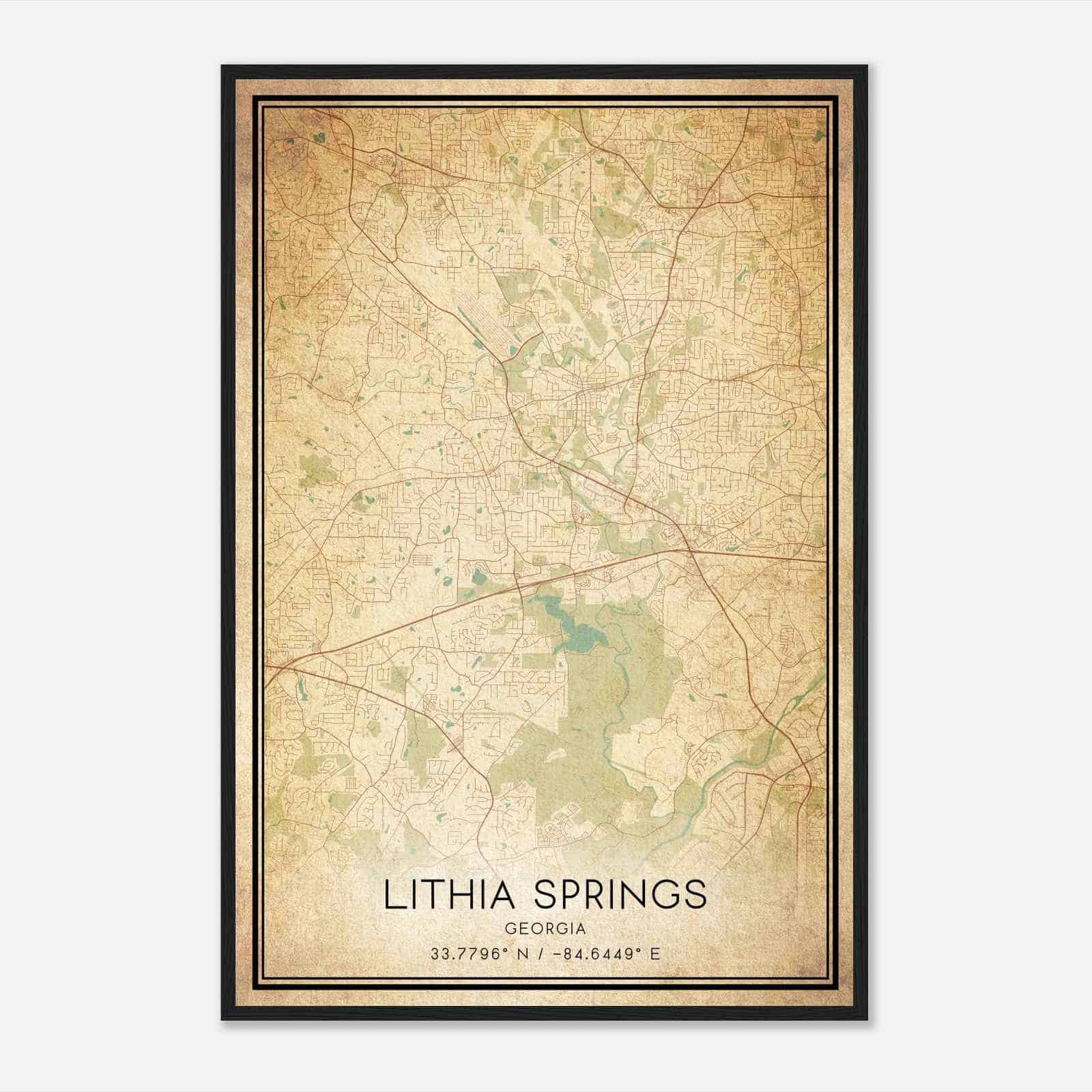 Vintage Lithia Springs Georgia Map Poster, Modern Home Decor Wall Art Print