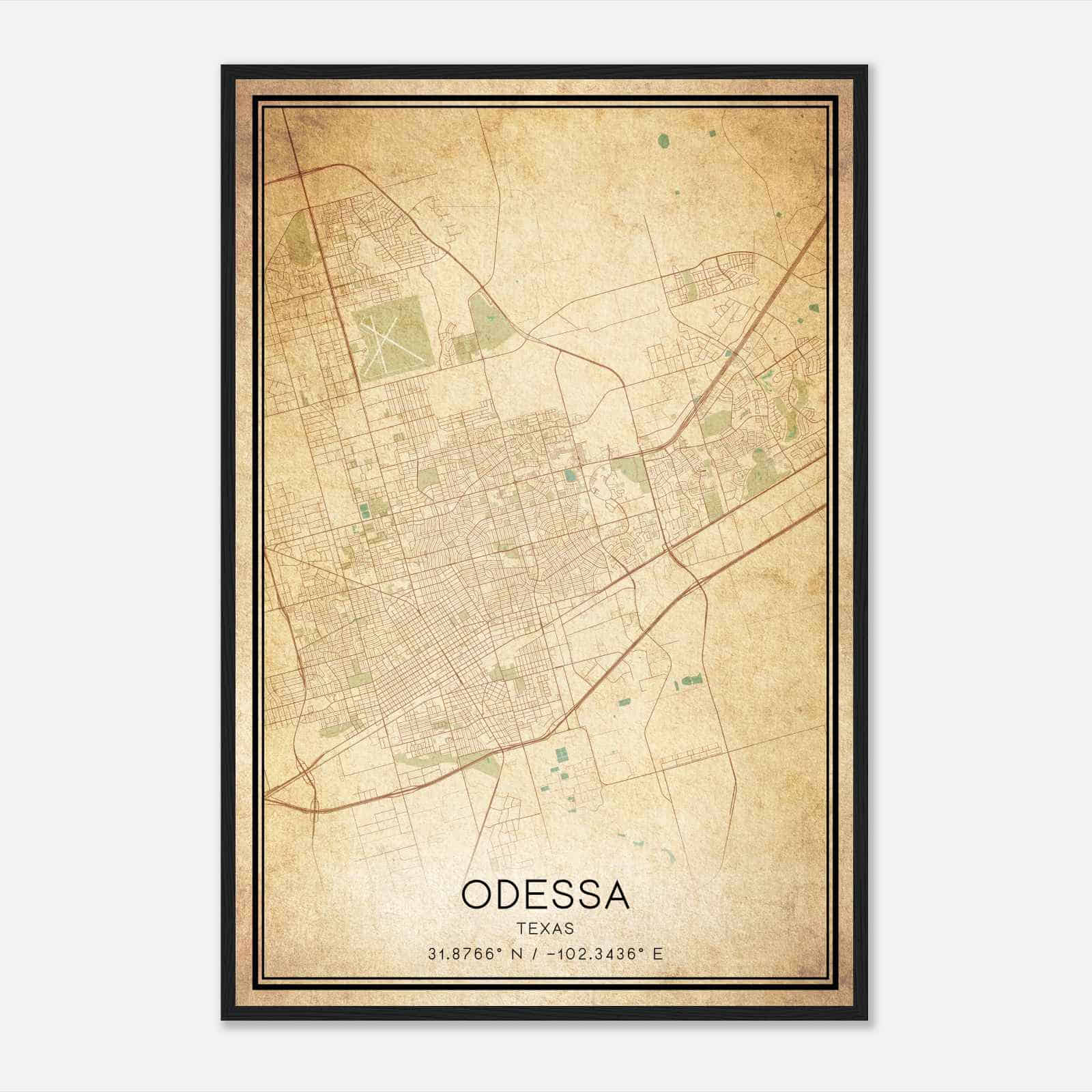 Vintage Odessa Texas Map Poster, Modern Home Decor Wall Art Print