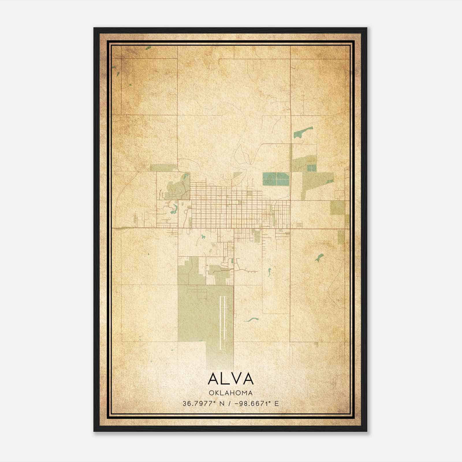 Vintage Alva Oklahoma Map Poster, Modern Home Decor Wall Art Print