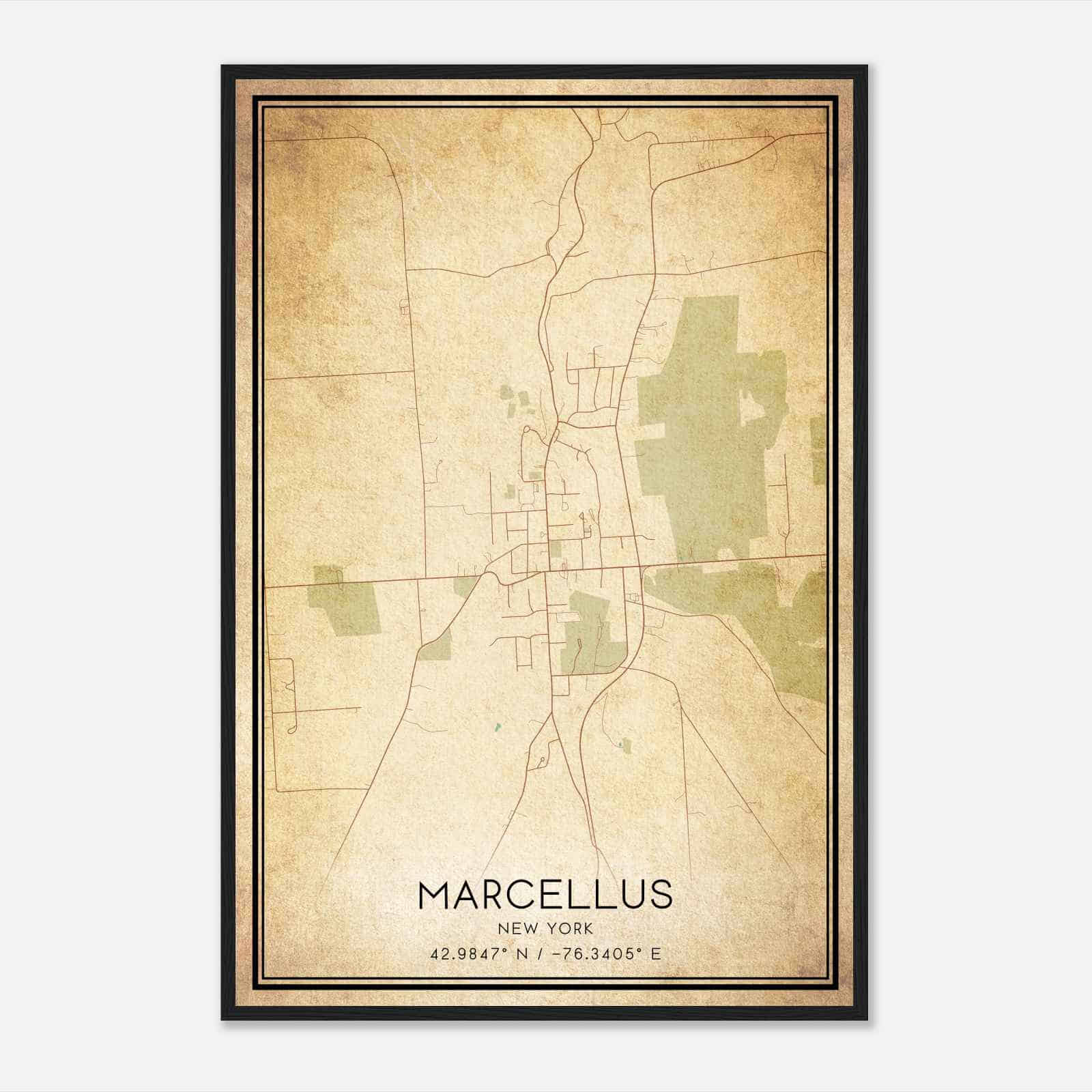 Vintage Marcellus New York Map Poster, Modern Home Decor Wall Art Print