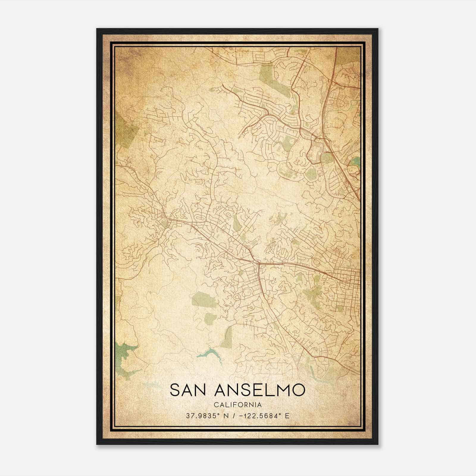 Vintage San Anselmo California Map Poster, Modern Home Decor Wall Art Print