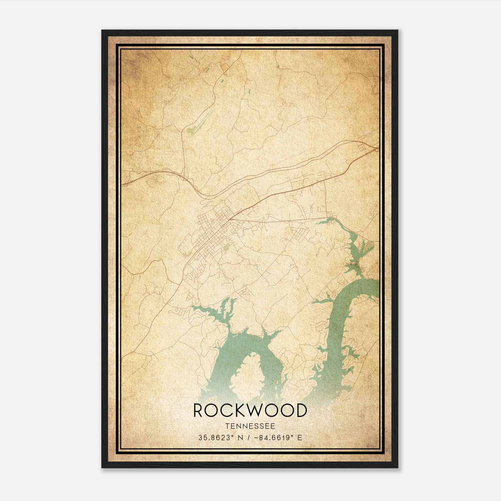Vintage Rockwood Tennessee Map Poster, Modern Home Decor Wall Art Print