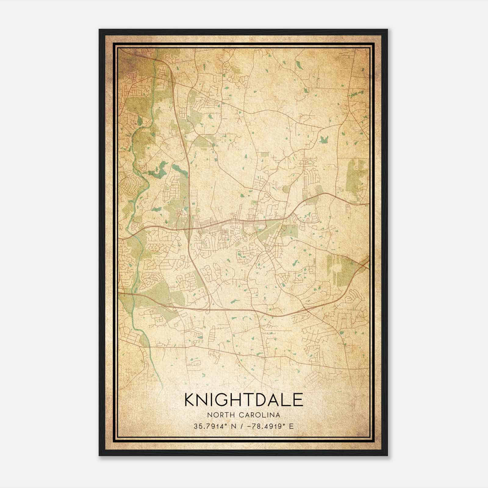 Vintage Knightdale North Carolina Map Poster, Modern Home Decor Wall Art Print