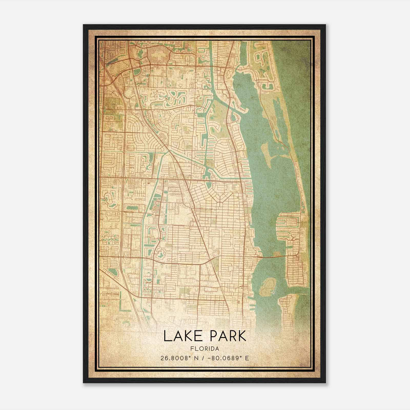 Vintage Lake Park Florida Map Poster, Modern Home Decor Wall Art Print