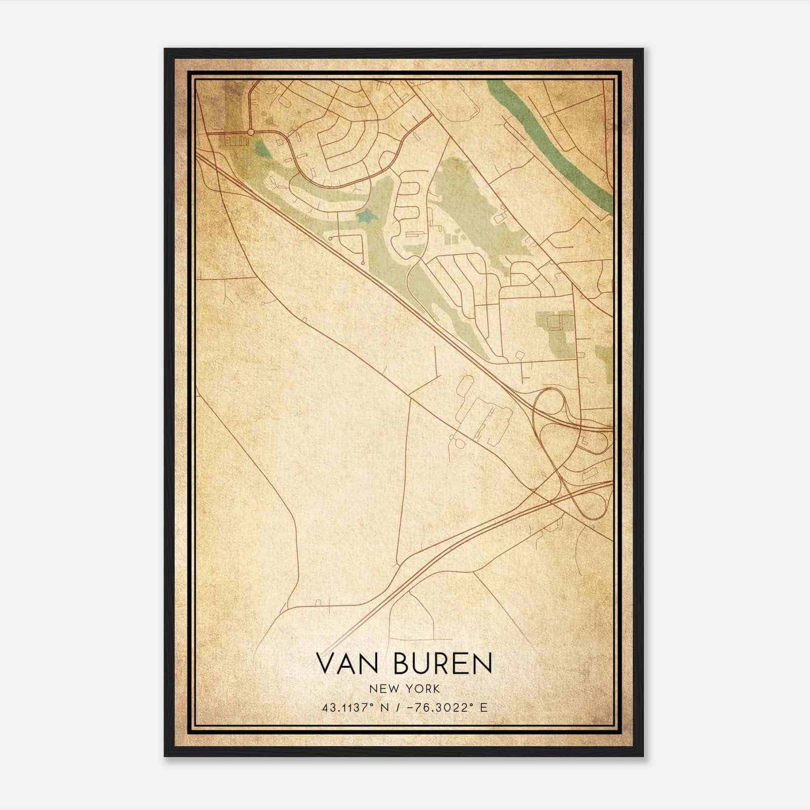 Vintage Van Buren New York Map Poster, Modern Home Decor Wall Art Print