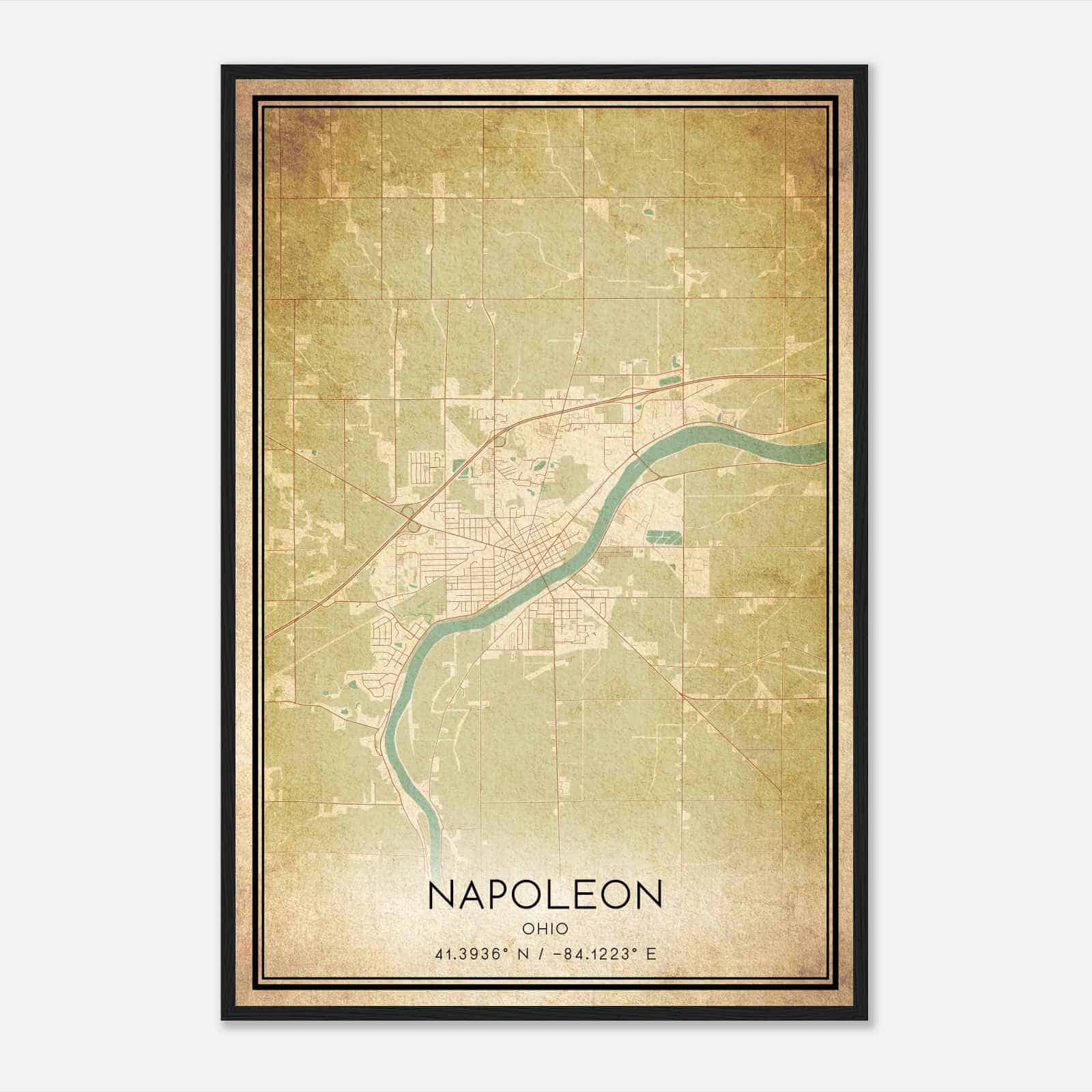 Vintage Napoleon Ohio Map Poster, Modern Home Decor Wall Art Print