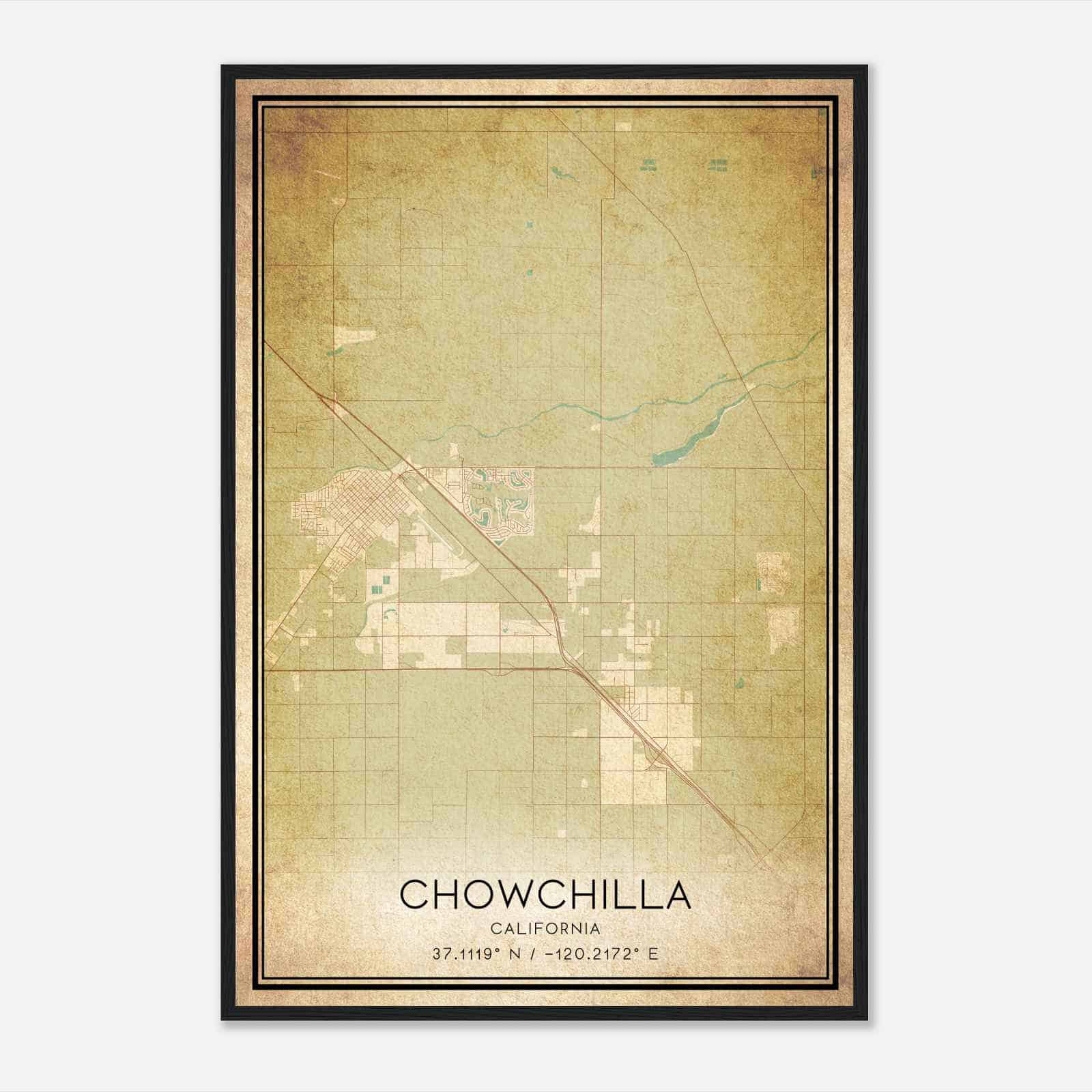 Vintage Chowchilla California Map Poster, Modern Home Decor Wall Art