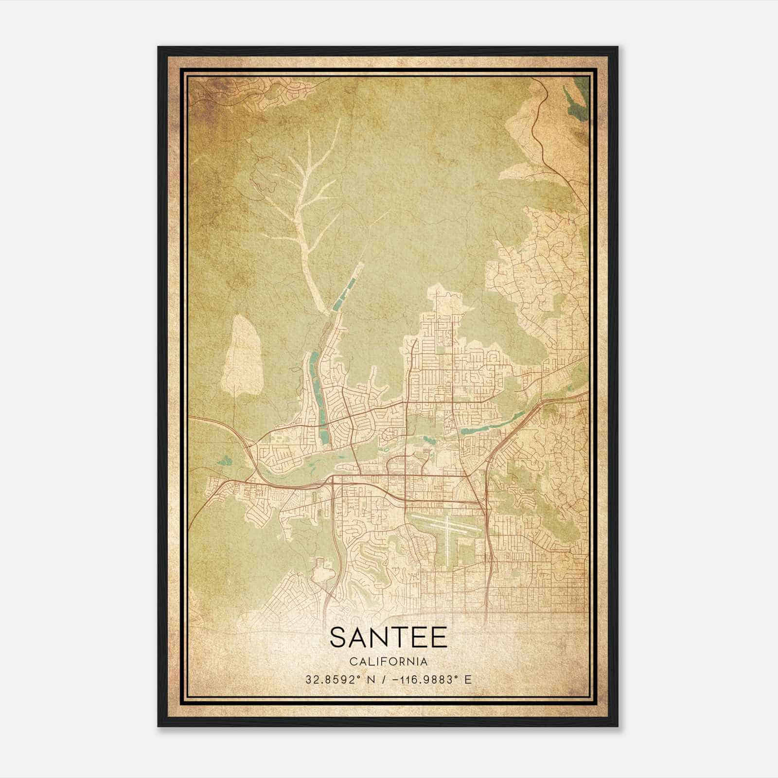 Vintage Santee California Map Poster, Modern Home Decor Wall Art Print