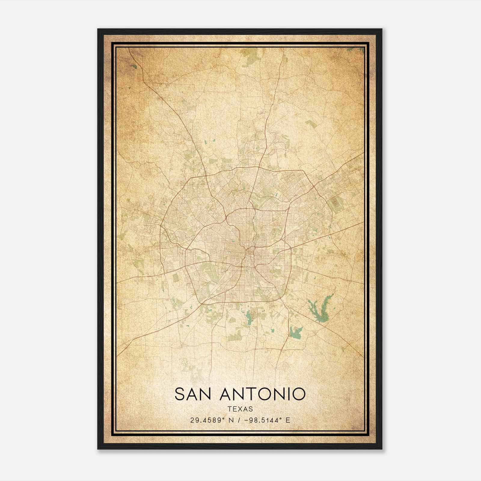 Vintage San Antonio Texas Map Poster, Modern Home Decor Wall Art Print