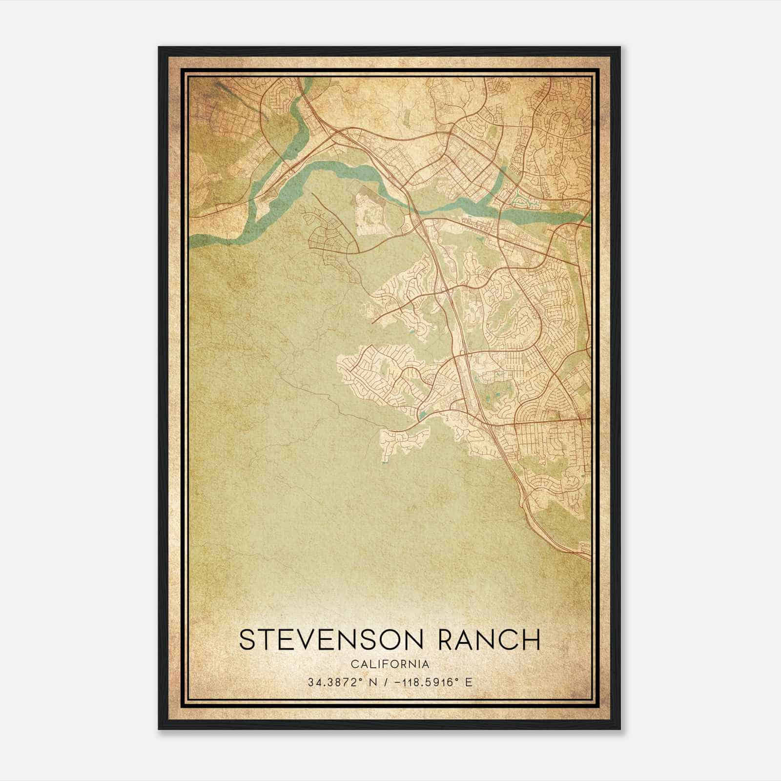 Vintage Stevenson Ranch California Map Poster, Modern Home Decor Wall Art Print