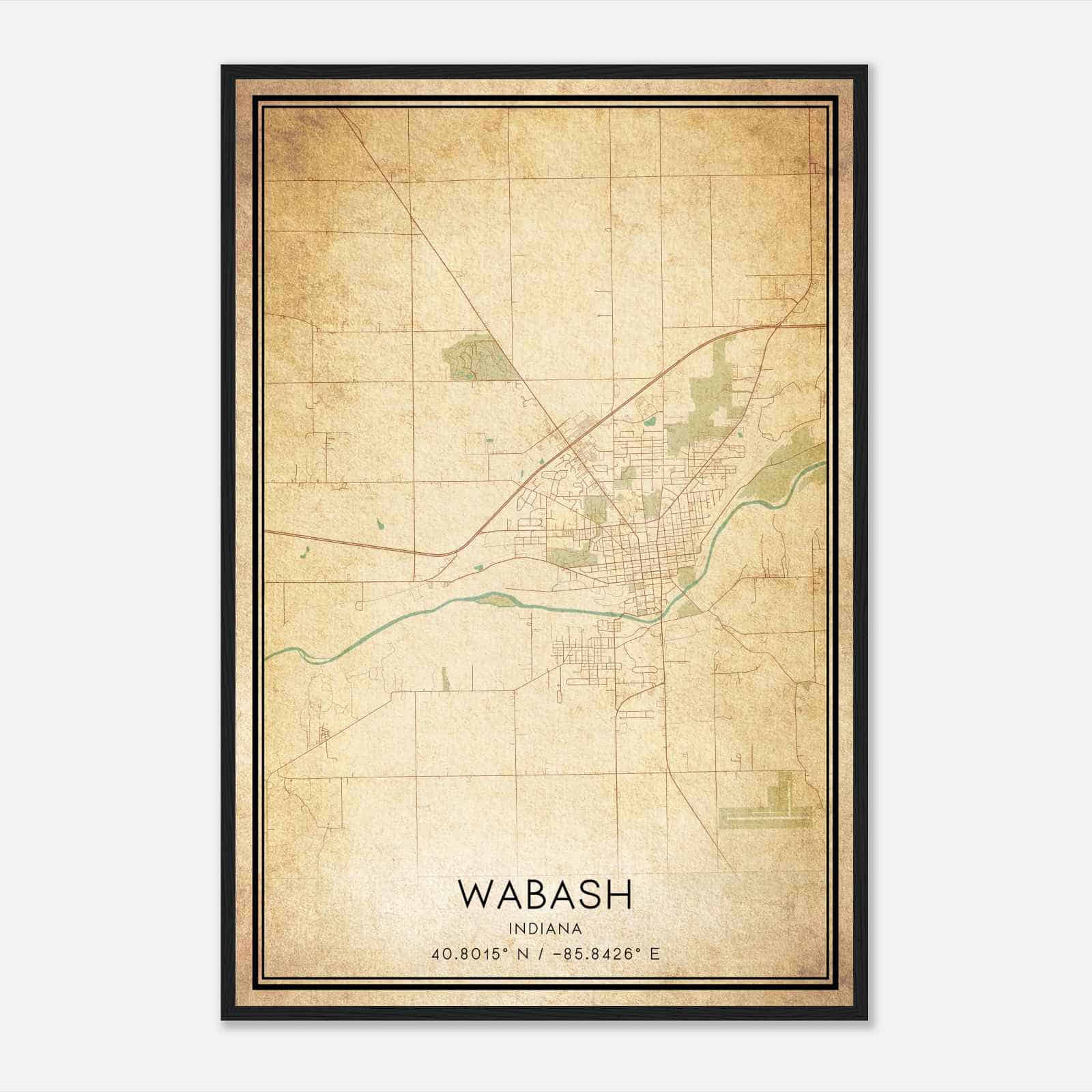 Vintage Wabash Indiana Map Poster, Modern Home Decor Wall Art Print