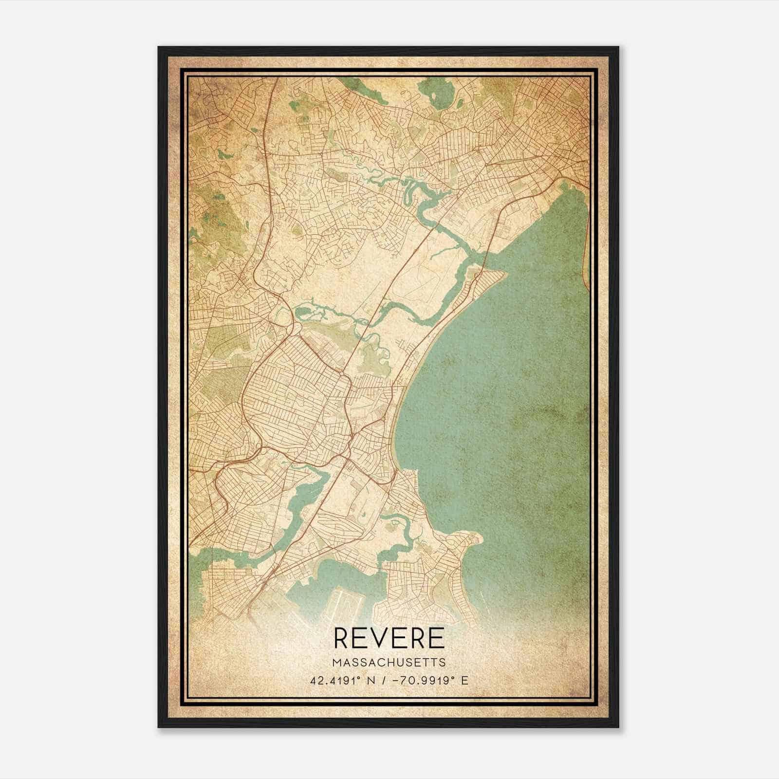 Vintage Revere Massachusetts Map Poster, Modern Home Decor Wall Art Print