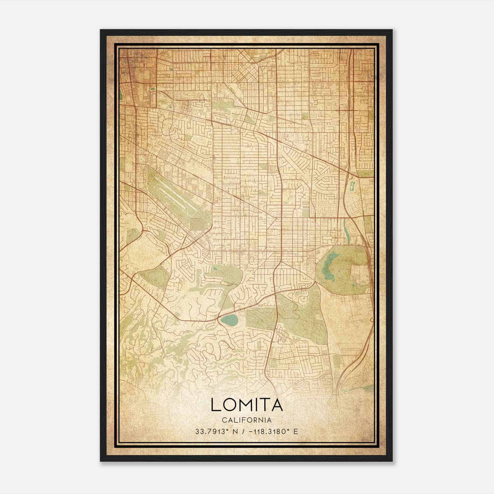 Vintage Lomita California Map Poster, Modern Home Decor Wall Art Print